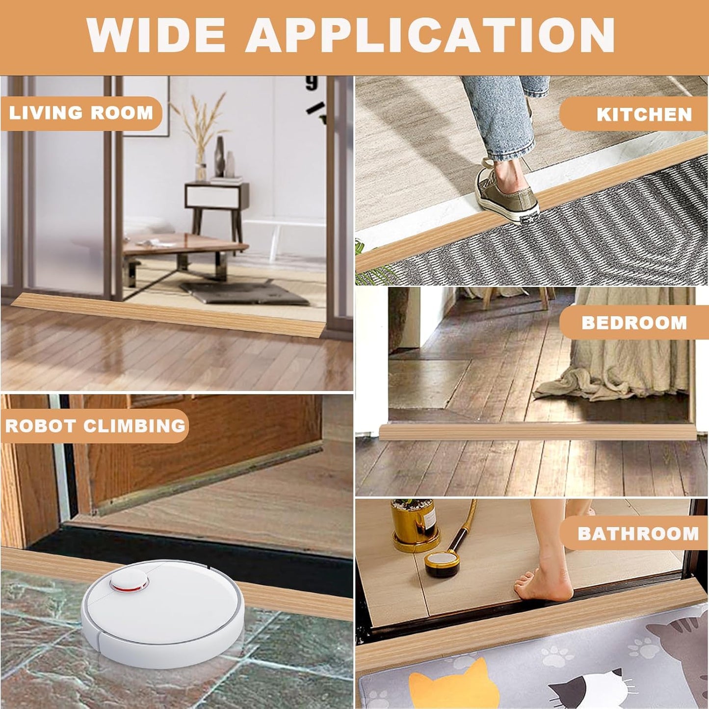 Vinyl Door Threshold Flooring Transition Strip Self Adhesive Carpet Edging Strip for Laminate Doorway Edge Threshold from 1/5" to 2/5" (Light Yellow Wood Grain, 10 Ft)
