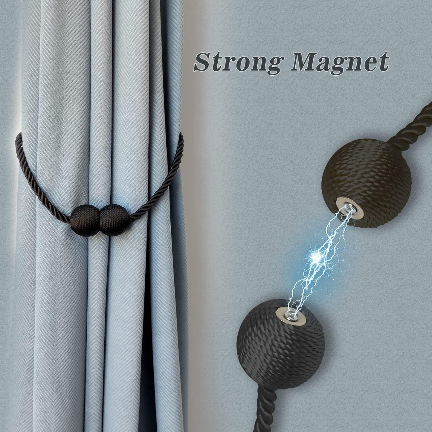 Hion Magnetic Curtain Tiebacks Grey 6 Pack, Curtain Tiebacks Buckles Holdbacks Holders Hooks Clip for Home Bedroom Office Decorative Thick or Thin Curtain