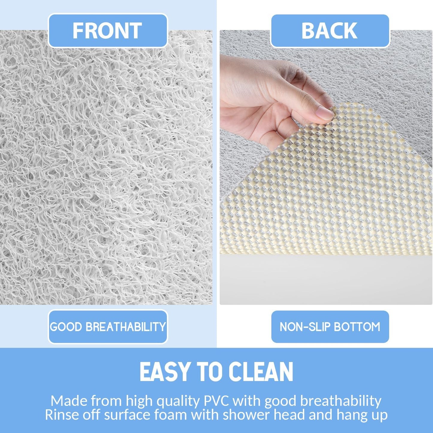 Non-Slip Bathtub Mat, Anti Slip Shower Mat, Fast Drying Bathtub Mats, Foot Scrubber Mat, Anti Slip Mat for Tub, Floor, Bathroom, Kitchen, Home, Hotel (White 40"×28")