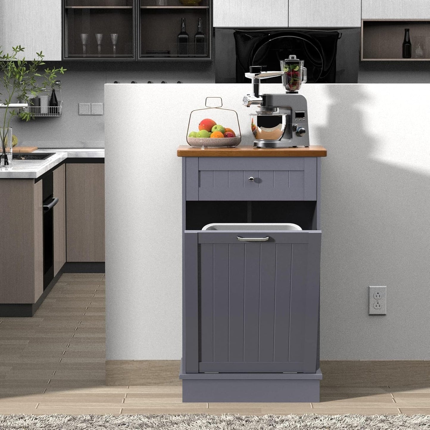Betterhood Tilt Out Trash Cabinet 10 Gallon Wooden Free Standing Laundry Sorter Cabine,Recycling Cabine with Hideaway Drawer,Tilt Out Trash Cabinet Can Bin Kitchen