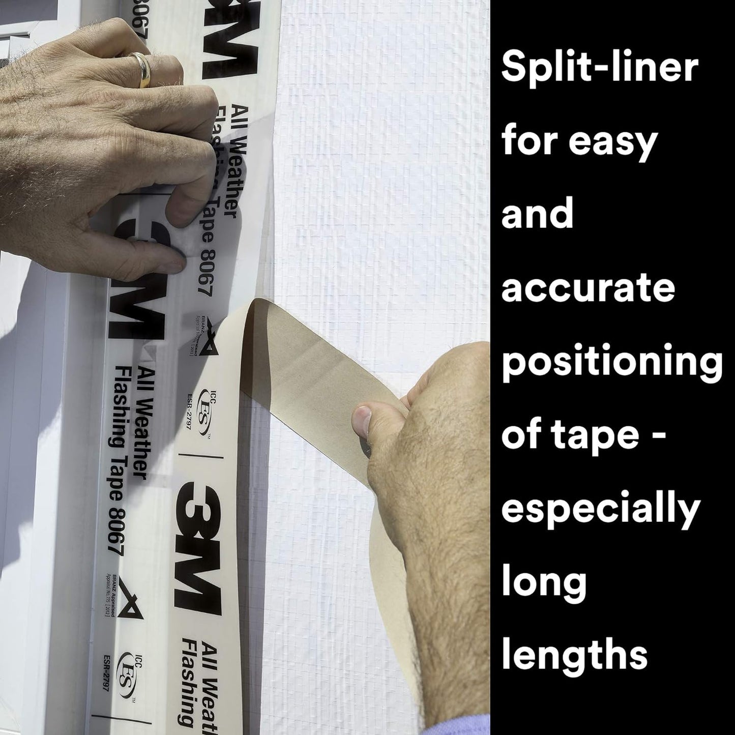 3M All Weather Flashing Tape 8067, 6 in x 75 ft, 1 Roll, Adhesive Backed Split Liner, Prevents Moisture Intrusion, Waterproof Flashing Seals Doors, Windows, Openings in Wood Frame Construction
