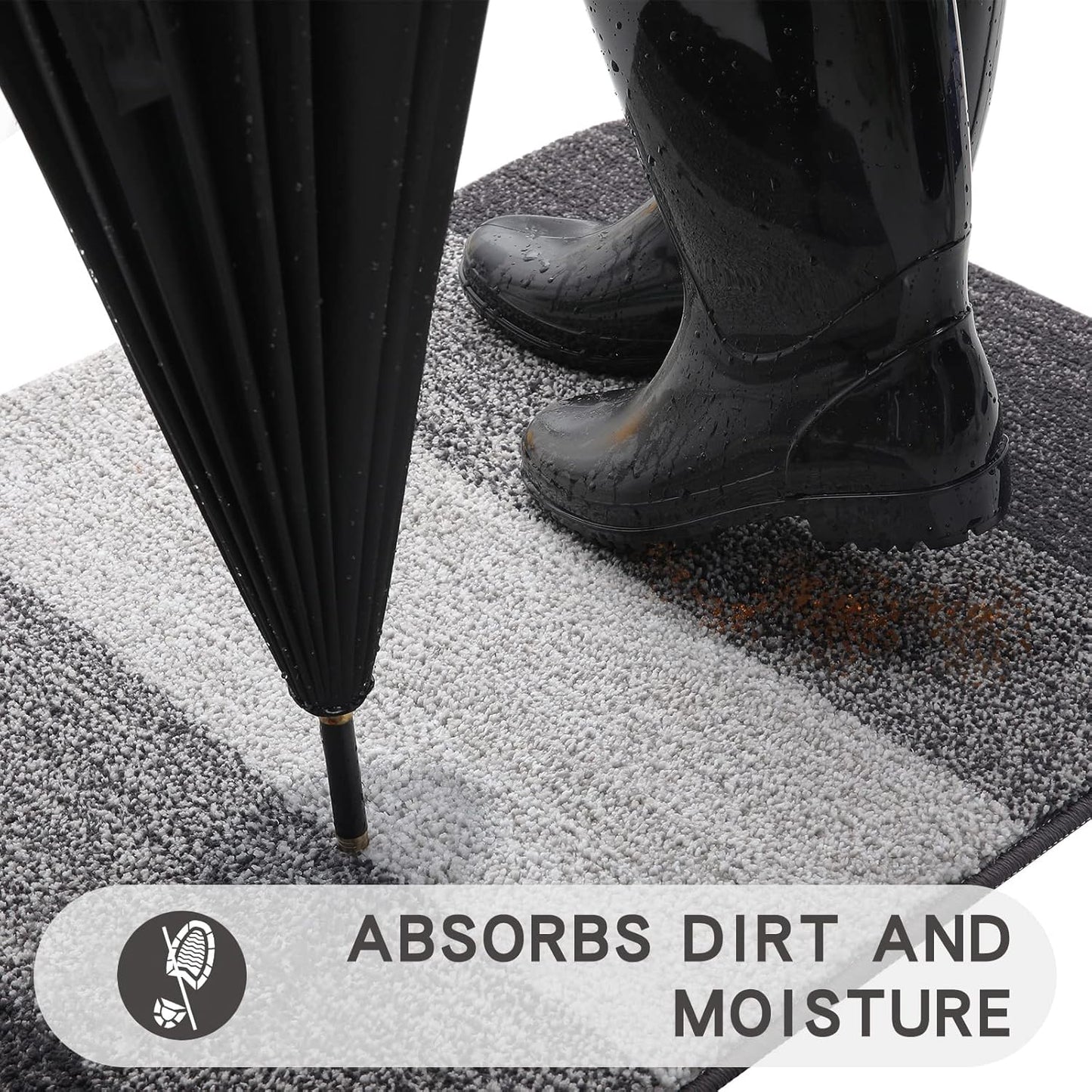 Kitinjoy Indoor Outdoor Door Mat, 30x17 Non-Slip Absorbent Dirt Trapper, Low-Profile Washable Inside Entrance Front Floor Mat, Sturdy Soft Entry Doormats for Entryway, Grey
