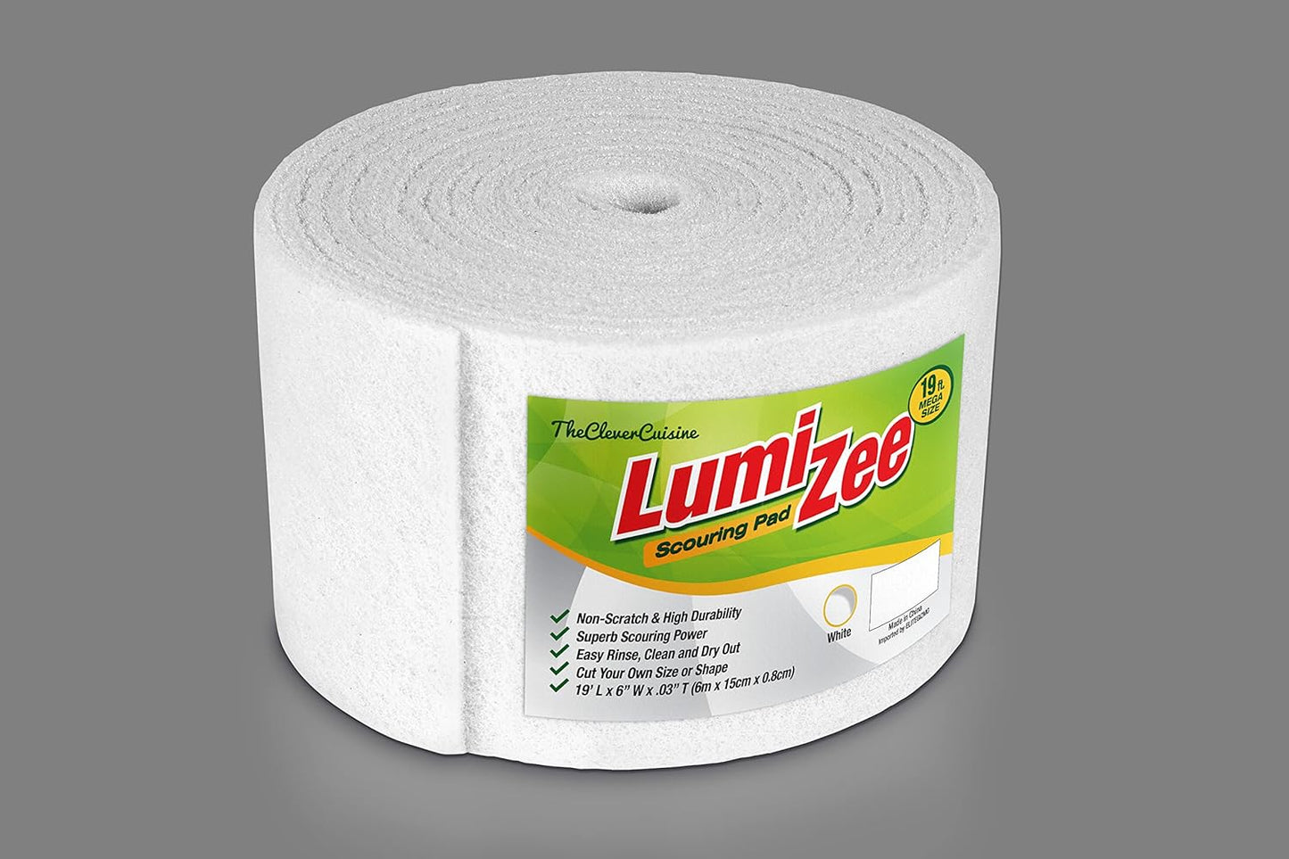 Non-Scratch White Scrubbing Pads Roll 19ft Economy Size Sponge Scouring Pad 19ft x 6in x 0.3in (6m x 15cm x 8mm) Tough Stains for Cleaning Pans Dishes Stoves Kitchen Bathroom Sinks Pots Walls Windows