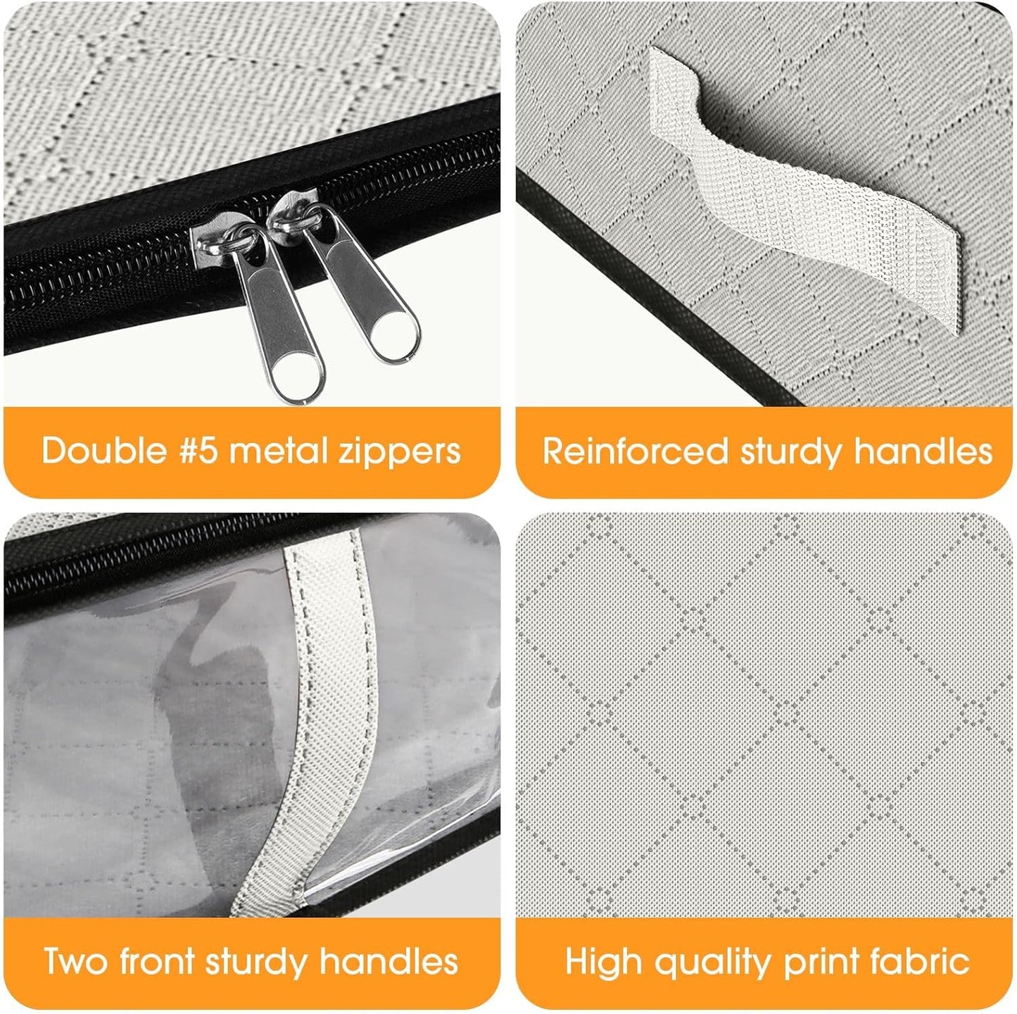 StorageRight Under Bed Storage Bins, 10-Pack 40L Foldable Fabric Storage Bags with Transparent Window, Breathable Organizer for Clothes/Blanket/Comforter/Quilt, White