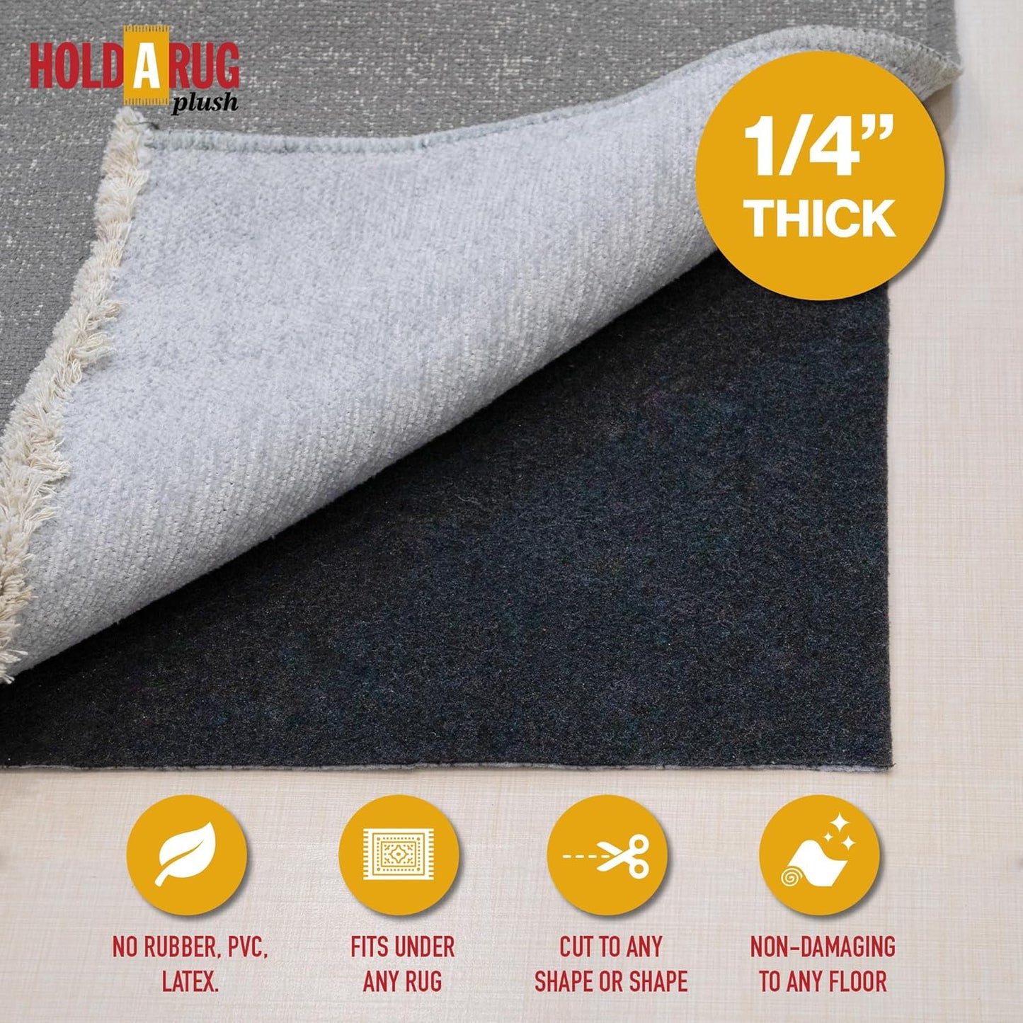 Hold-a-Rug Plush 10' x 14' Nonskid, Nonslip Rug Pad, Reversible Gripper, ¼ Thick, Safe for All Floors and Carpet, Keep Area Rugs Secure