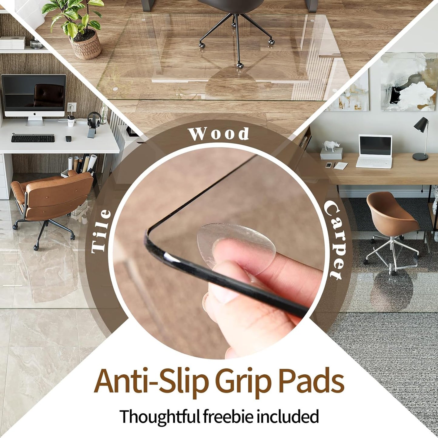 Koonmi Tempered Glass Chair Mat 60"x48" - Premium Office Chair Mat for Hardwood Floors & Low-Pile Carpet with 4 Non-Slip Pads - Thick Scratch-Resistant Surface