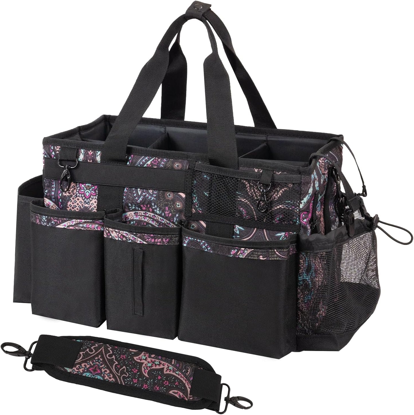Wearable Cleaning Caddy, Cleaning Caddy Supplies Organizer with Handle & Shoulder Straps for Housekeepers, Under Sink & Car Cleaning Tool Organizers Bag with 4 Foldable Divider (Totem)