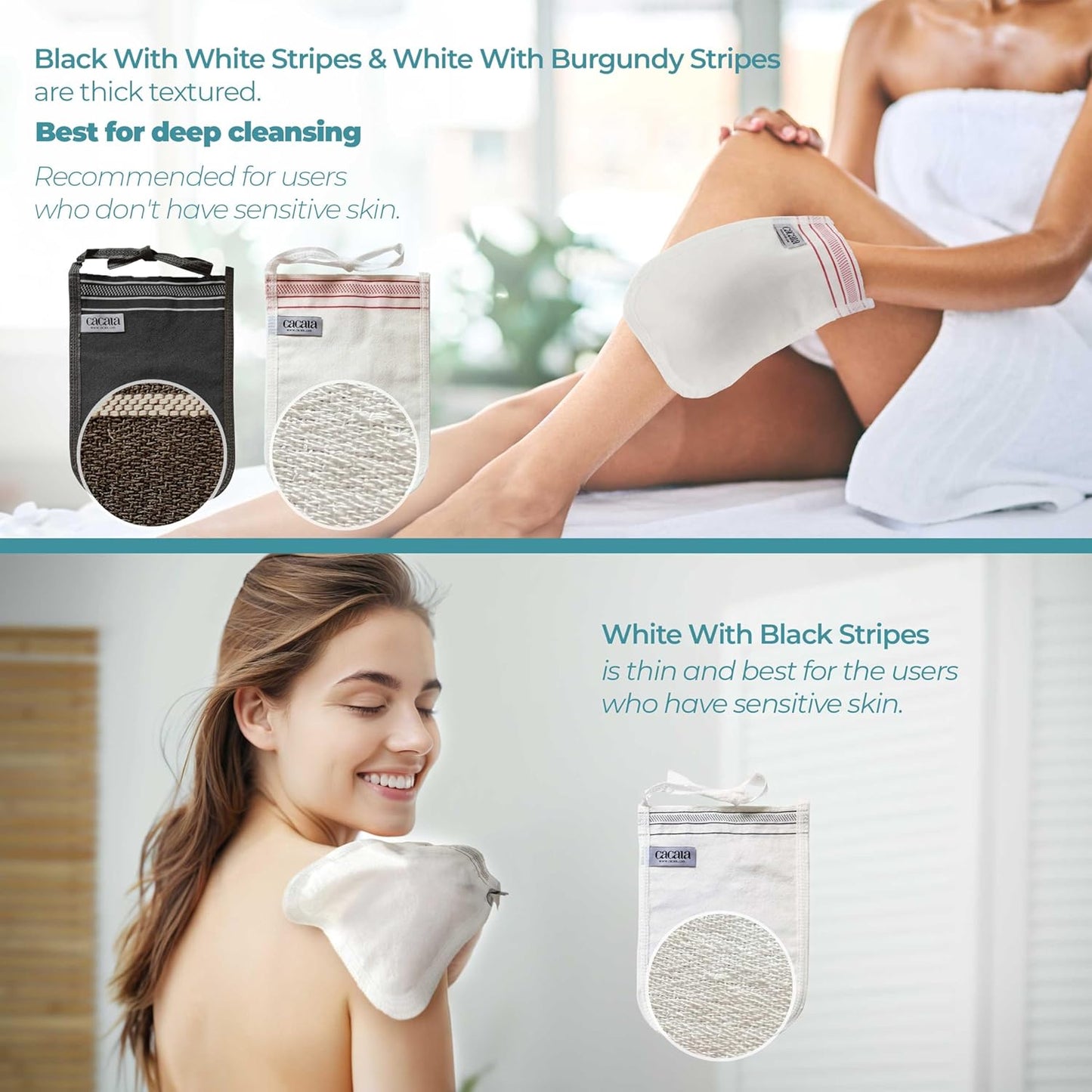 Turkish Exfoliating Gloves – Face & Body Exfoliation Mitts - Bath Hammam Spa Exfoliator Kese Glove - Body Scrub Glove to Remove Dead Skin – Brighten & Soften Skin – 4Pcs (White & Burgundy)