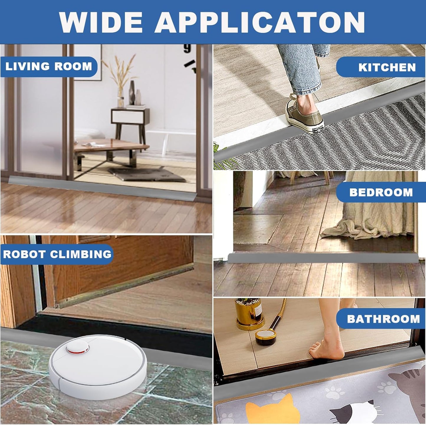 Vinyl Door Threshold Flooring Transition Strip Self Adhesive Carpet Edging Strip for Laminate Doorway Edge Threshold from 3/5" to 4/5" (Gray, 3.3 Ft)