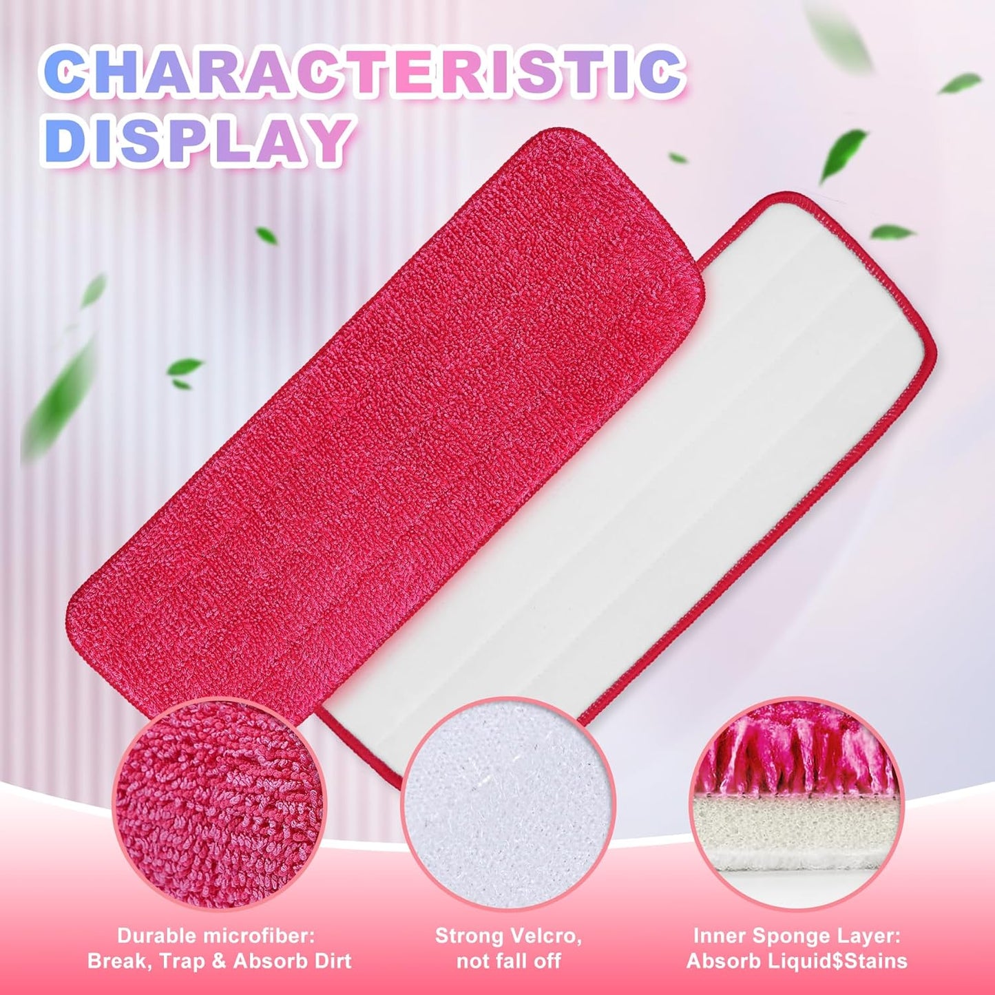 Replacement Microfiber Mop Pads Compatible with Rubbermaid Reveal Spray Mop, 16.5" Reusable Wet & Dry Floor Cleaning Pad Refills Fit for Any Microfiber Reveal Flat Mops(4 Pack)