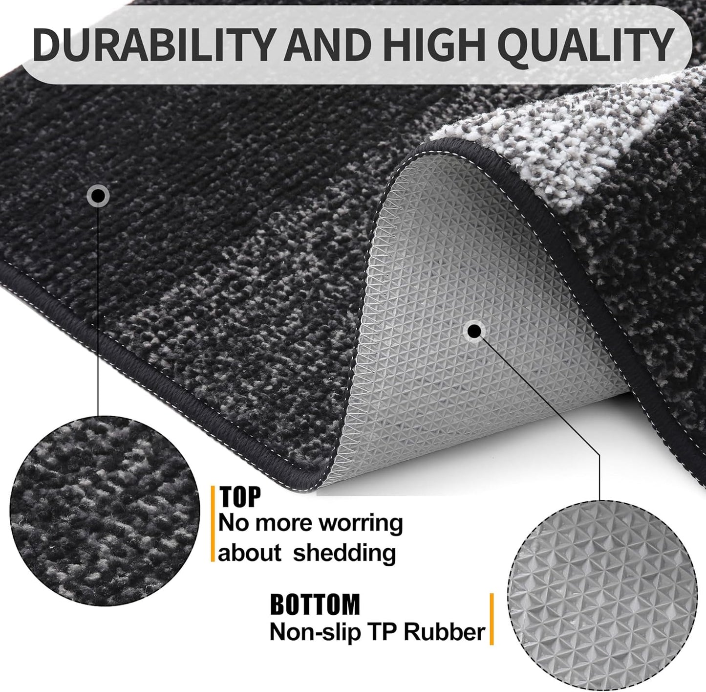 Kitinjoy Indoor Outdoor Door Mat, 30x17 Non-Slip Absorbent Dirt Trapper, Low-Profile Washable Inside Entrance Front Floor Mat, Sturdy Soft Entry Doormats for Entryway, Black