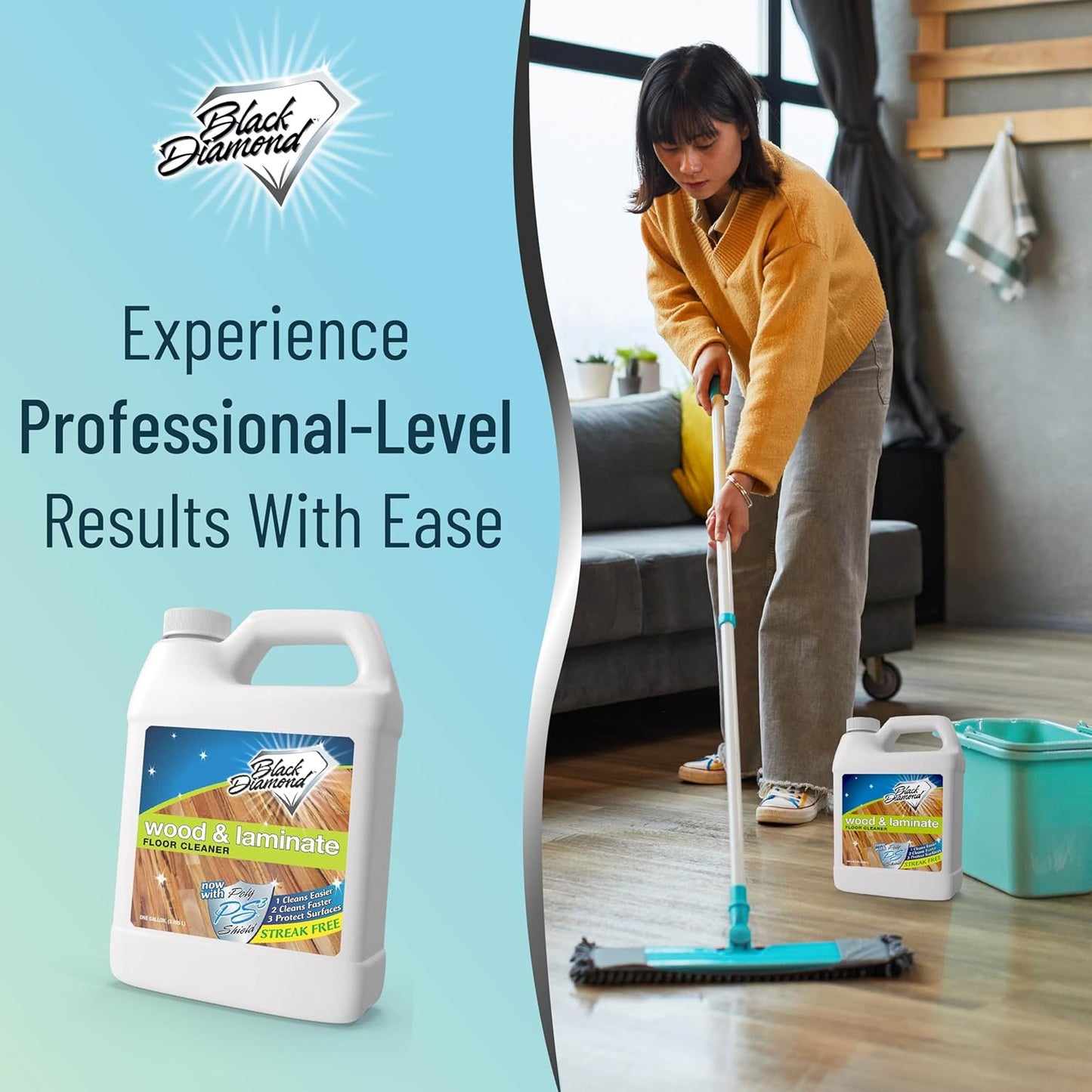 Black Diamond Stoneworks Wood & Laminate Floor Cleaner- Ready to Use Non-Toxic No-Rinse Formula - Safe for Vinyl, Wood, and Engineered Floors (128 Fl Oz)