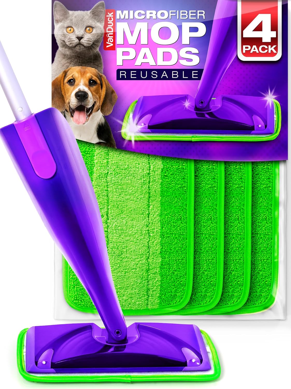 VanDuck Reusable Mop Pads Compatible with Swiffer WetJet (4 Pack) - Microfiber Mop Refill for Wet Mopping Cloths - Hardwood Floor Cleaning Pads are Reusable Replacements