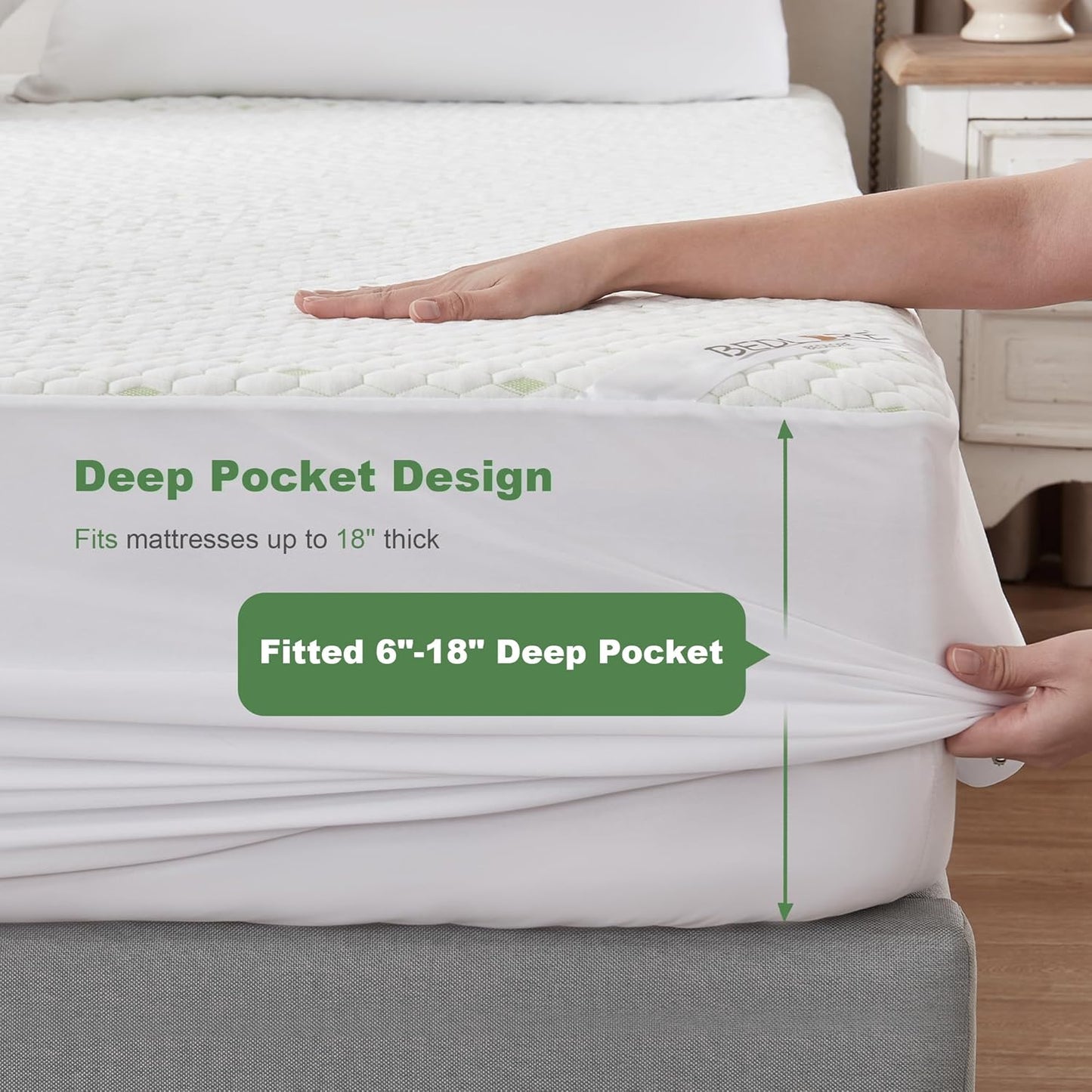 Waterproof Mattress Protector, Queen Size Mattress Pad Fitted 6"-18" Deep Pocket, 3D Air Fabric Breathable Bed Mattress Cover Noiseless Washable for Home, Bedroom, Hotel