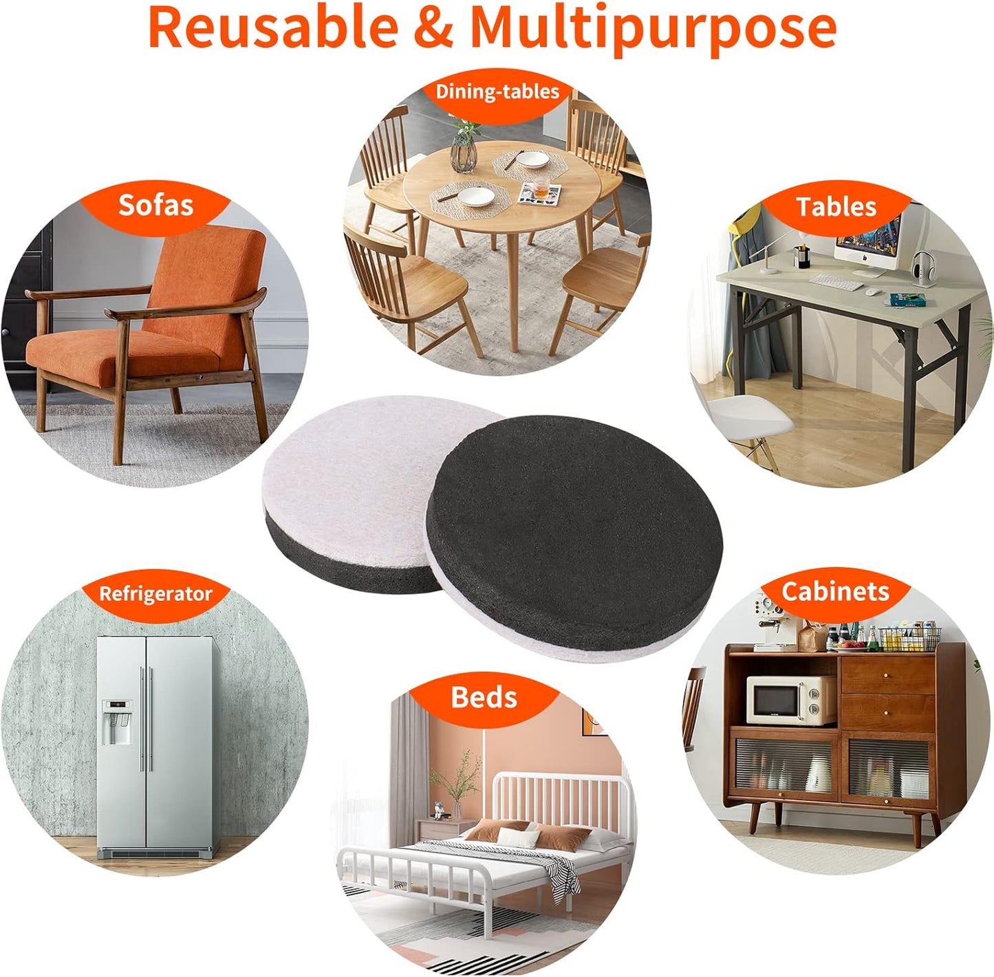 Ezprotekt 3.5" Felt Furniture Movers Sliders for Hardwood & Vinyl Floors, 16 Pcs Round Reusable Felt Furniture Moving Pads for Heavy Duty Sofa Bed Couch Cabinet, Move Items and Quickly (Beige)
