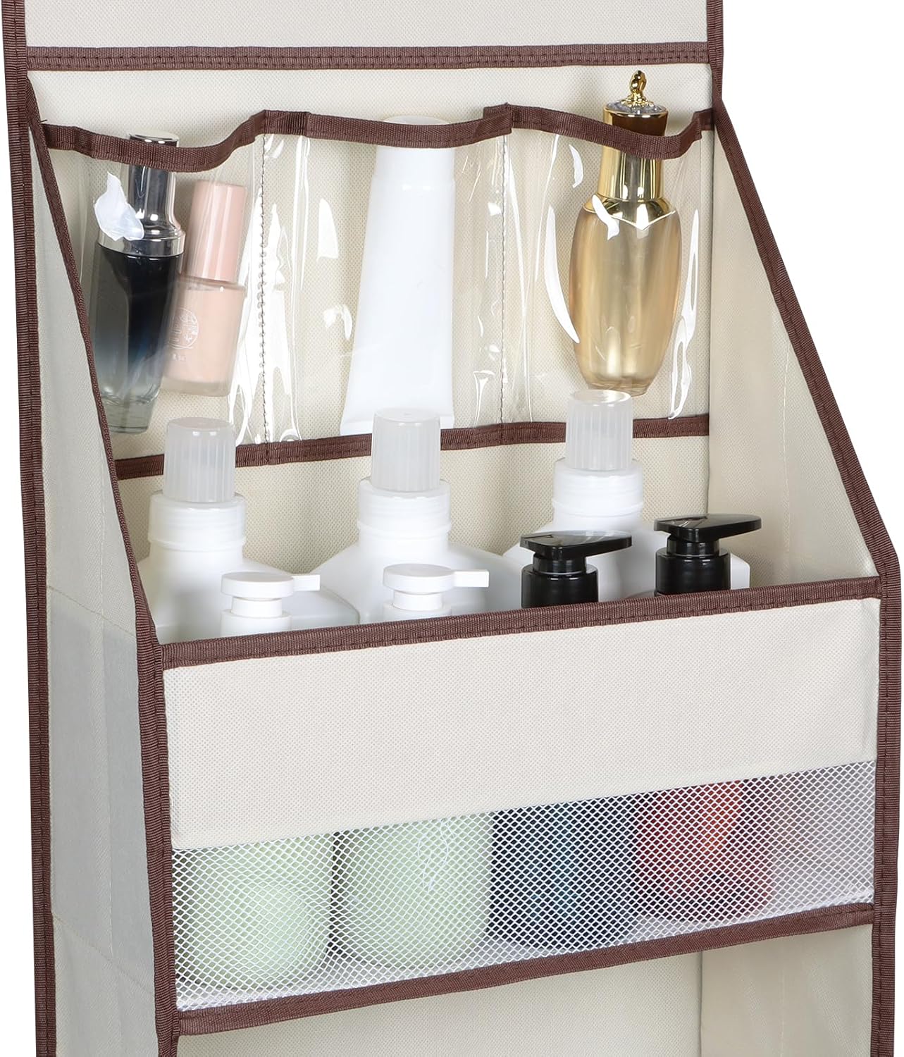 Univivi 6-Shelf Over Door Hanging Organizer Fabric Baby Door Storage with 5 Large Pockets and 3 Small PVC Pockets Wall Mount Hanging Storage Organizers for Baby Essential (Beige)