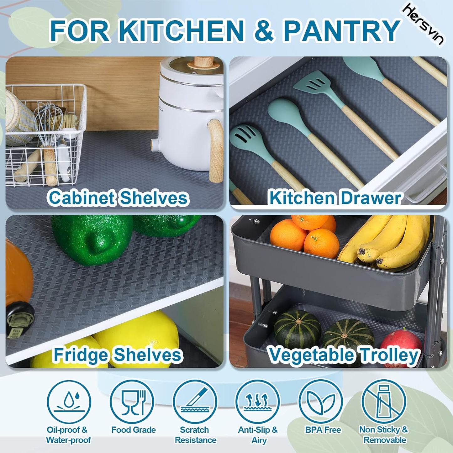 Shelf Liners 16 in x 20 ft EVA Drawer Mats, Non-Adhesive Cupboard Pad, Kitchen Cabinet Lining Fridge Cushion (Gray Crossed Stripe, 40.7x610cm)
