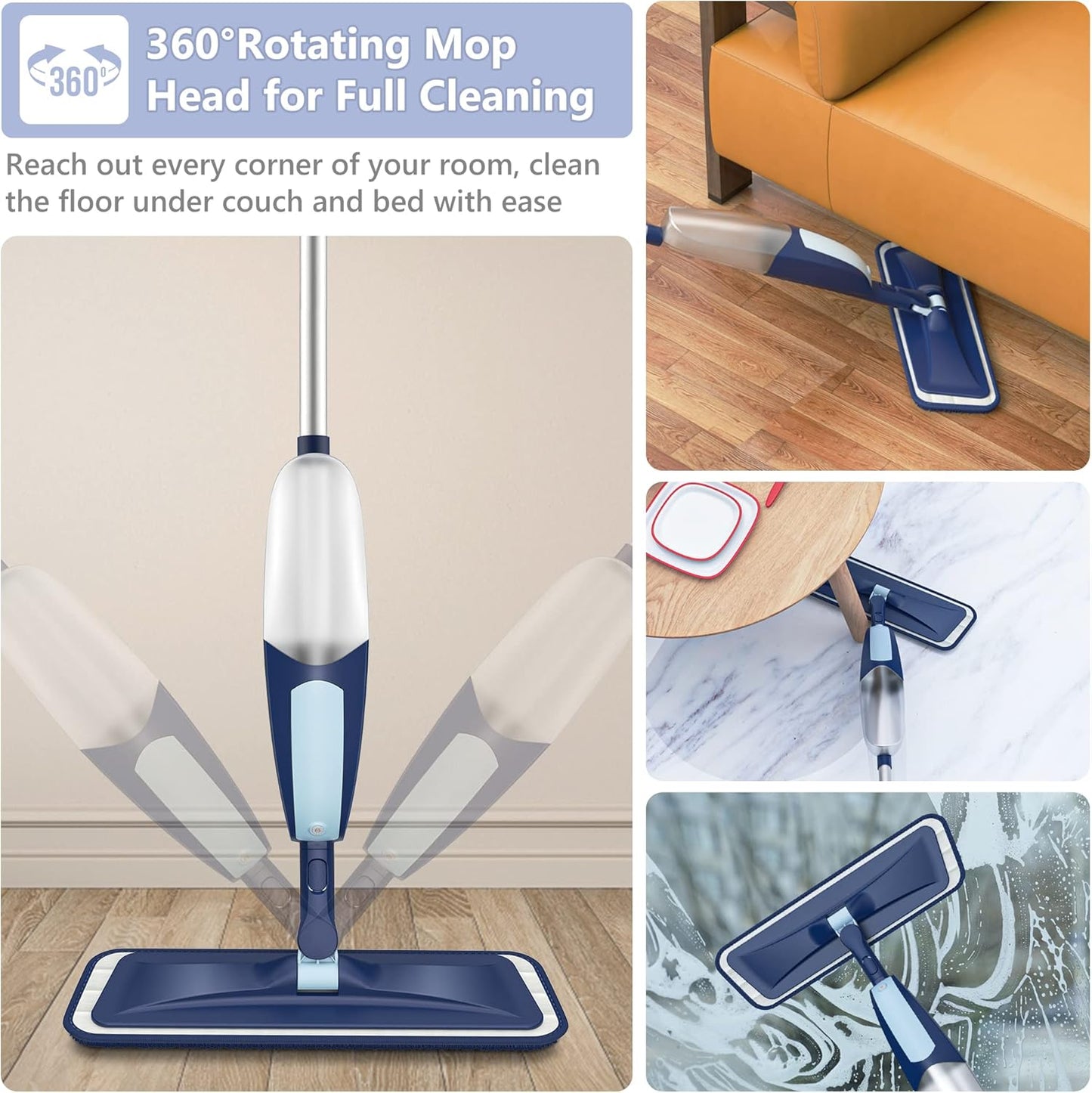 Spray Mops for Floor Cleaning, TRAV-ROUND Microfiber Wood Floor Mop with 5 Reusable Washable Pads for Dry Wet Cleaning on Hardwood Laminate Wood Ceramic Vinyl Tile
