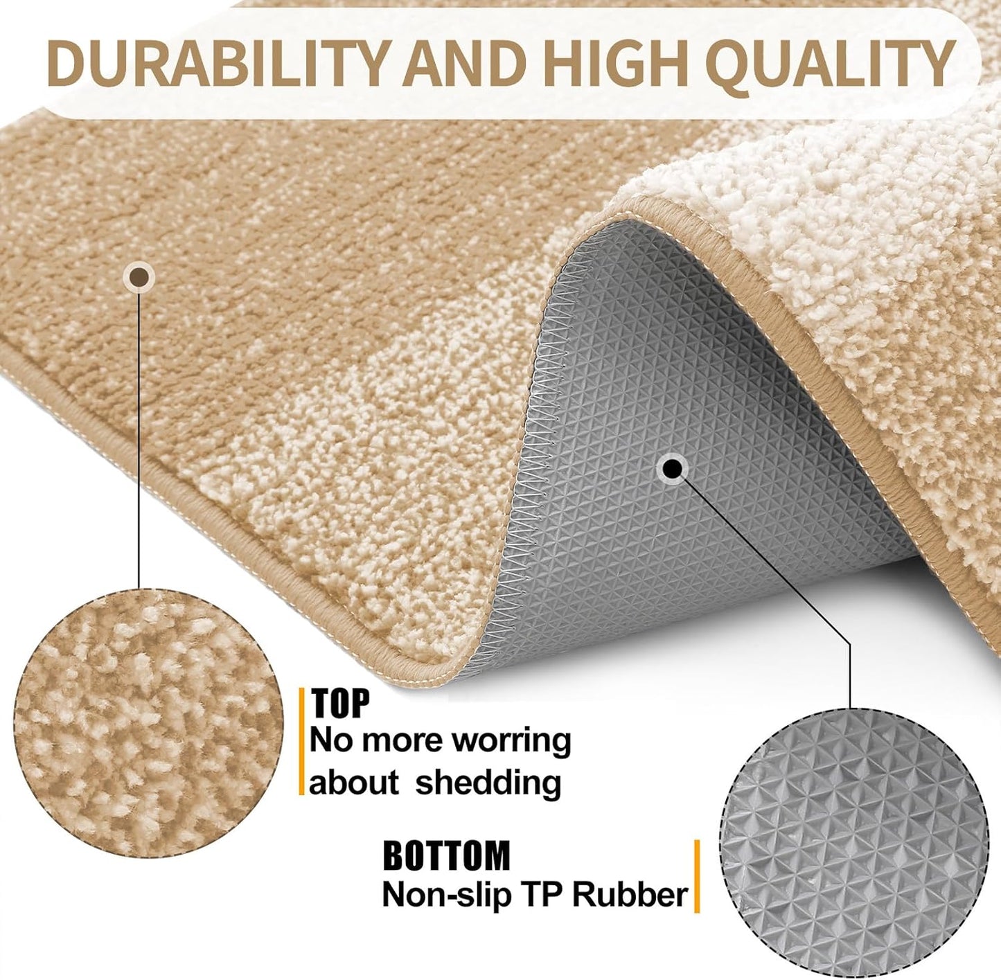 Kitinjoy Indoor Outdoor Door Mat, 48x32 Non-Slip Absorbent Dirt Trapper, Low-Profile Washable Inside Entrance Front Floor Mat, Sturdy Soft Entry Doormats for Entryway, Beige