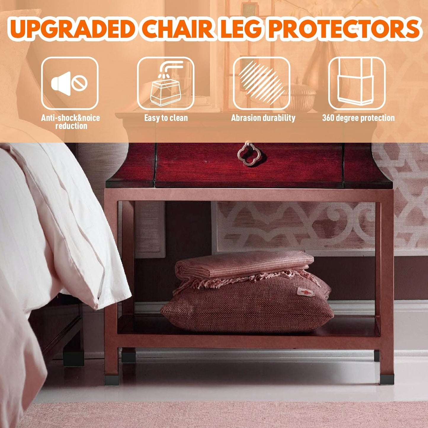 Rectangle Chair Leg Protectors for Hardwood Floors,16 PCS Silicone Covers to Protect Wood Tile Floors Felt Pads Furniture Leg Caps Reduce Noise. Easy to Move. (Black, 0.5 x 1 Inch,Rectangular)