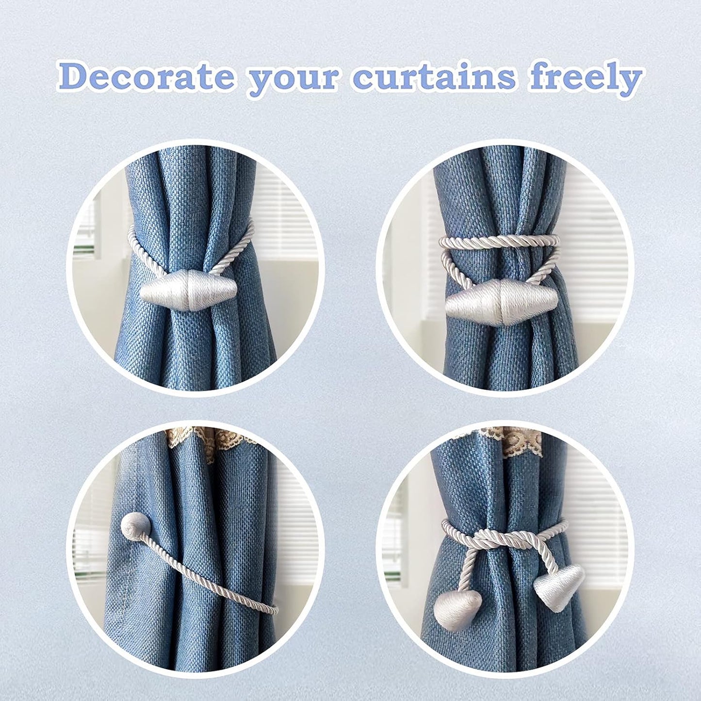 Hion Magnetic Curtain Tiebacks Beige 2pcs, Curtain Tiebacks Buckles Holdbacks Holders Hooks Clip for Home Bedroom Office Decorative Curtain