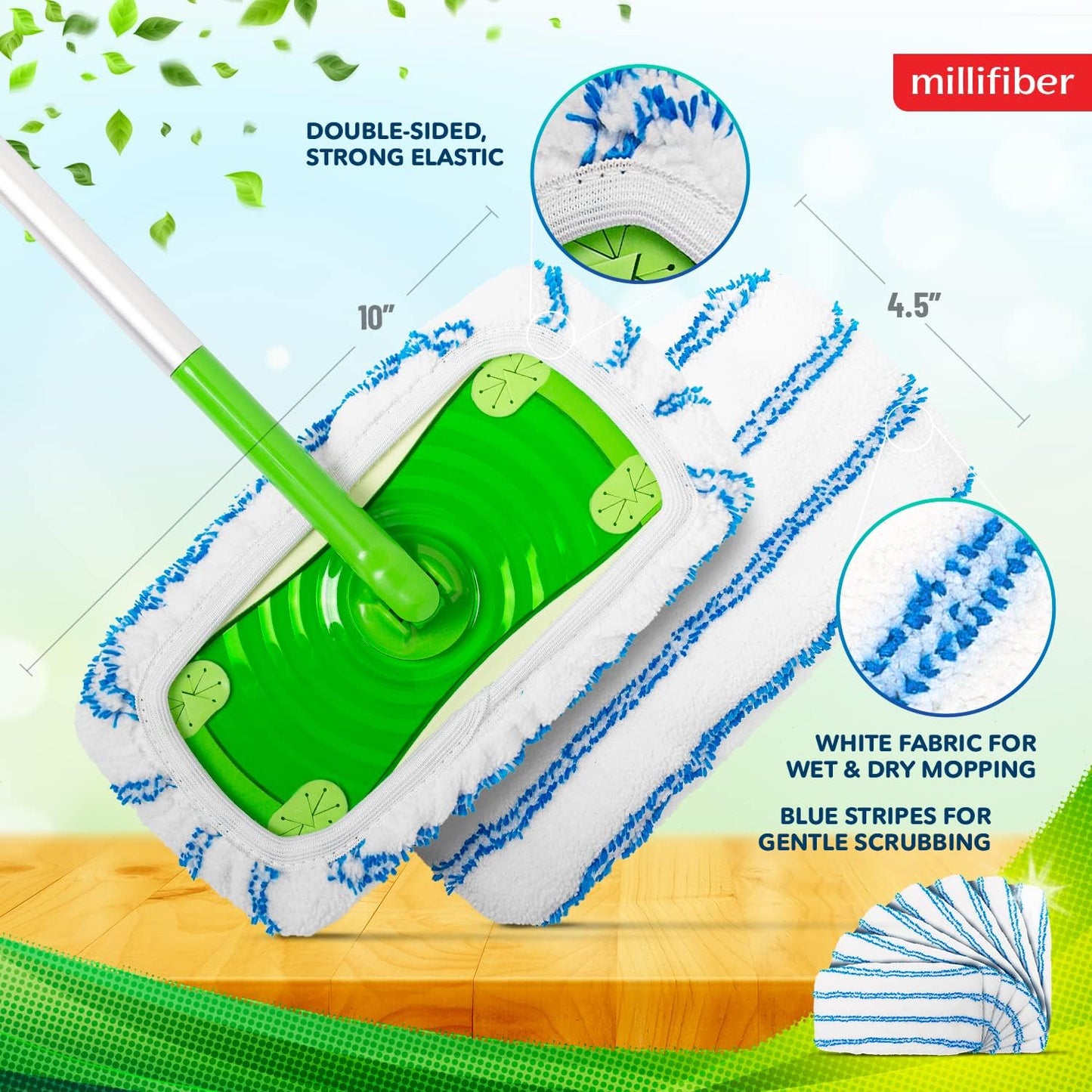 Microfiber Reusable Mop Pads Compatible with Swiffer Sweeper (4-Pack) Washable Mop Pads for Wet & Dry Use (Handle is Not Included)
