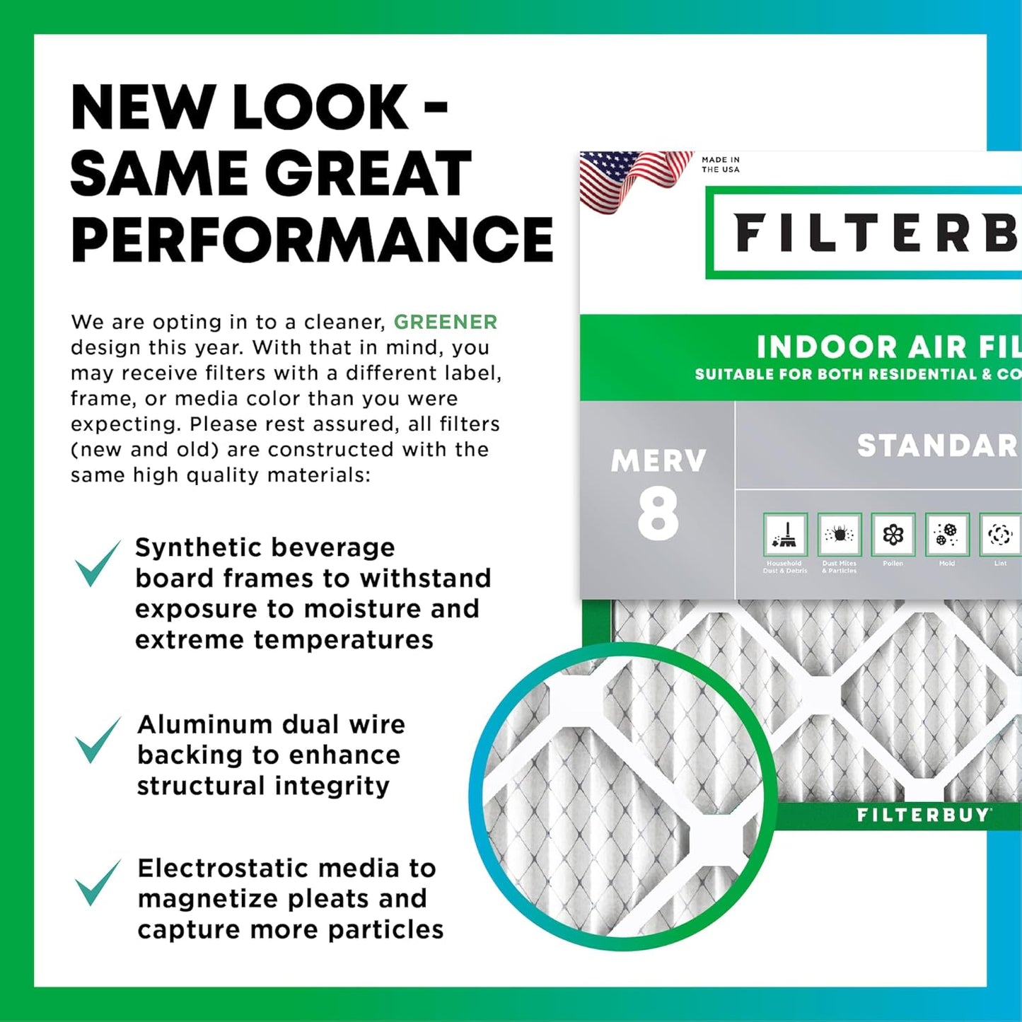 Filterbuy 17.5x23.5x1 Air Filter MERV 8 (MPR 700) Dust Defense Replacement (6-Pack), Electrostatic Pleated HVAC AC Furnace Filters, Made in USA (Actual Size: 17.38 x 23.38 x 0.75)