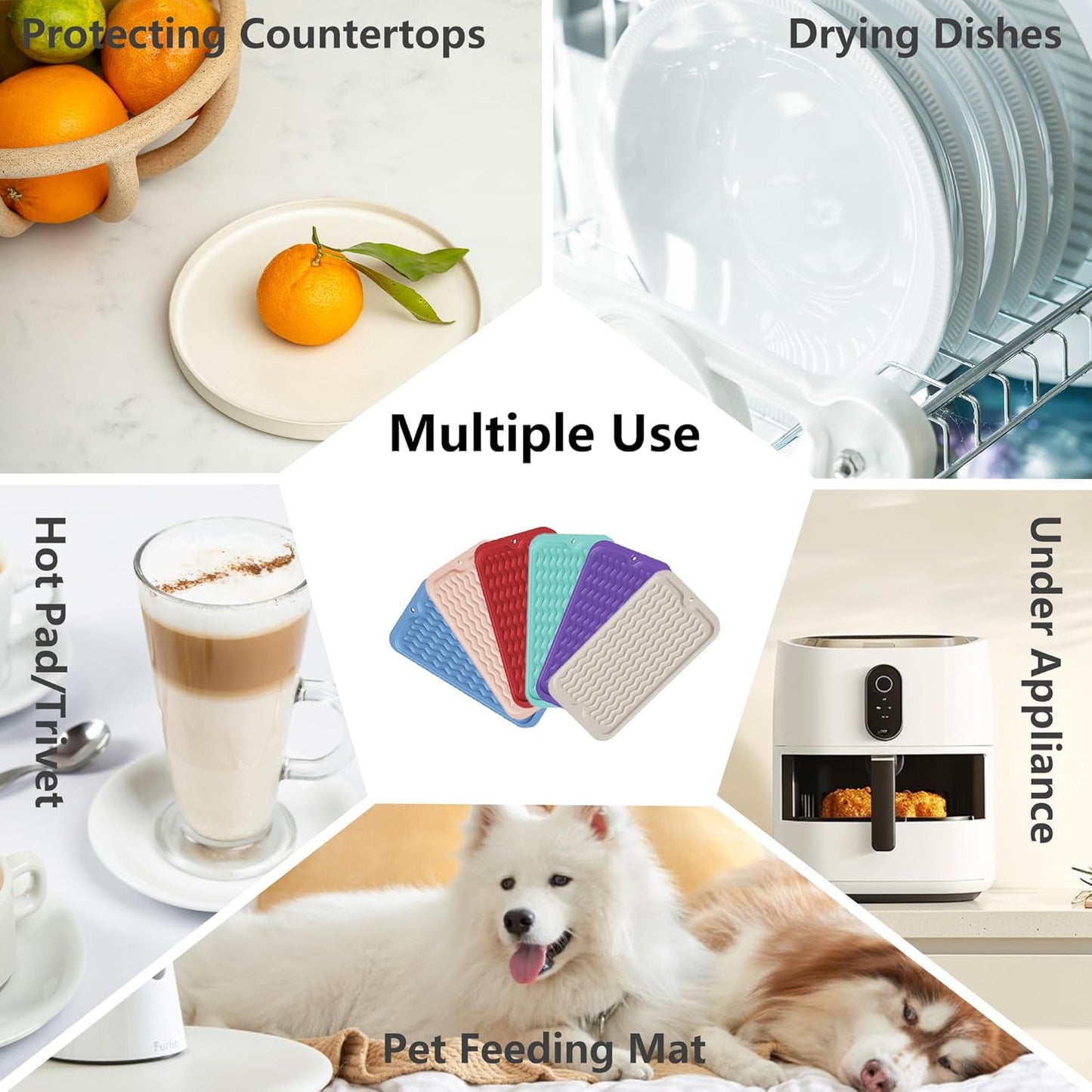 ZLR Silicone Dish Drying Mat for Kitchen Counter, Eco-Friendly Fast Dry Dish Mat, Easy Clean Multi Usage Drying Matt, Heat Resistant Trivet, 6" x 12" Extra Small, Coffee
