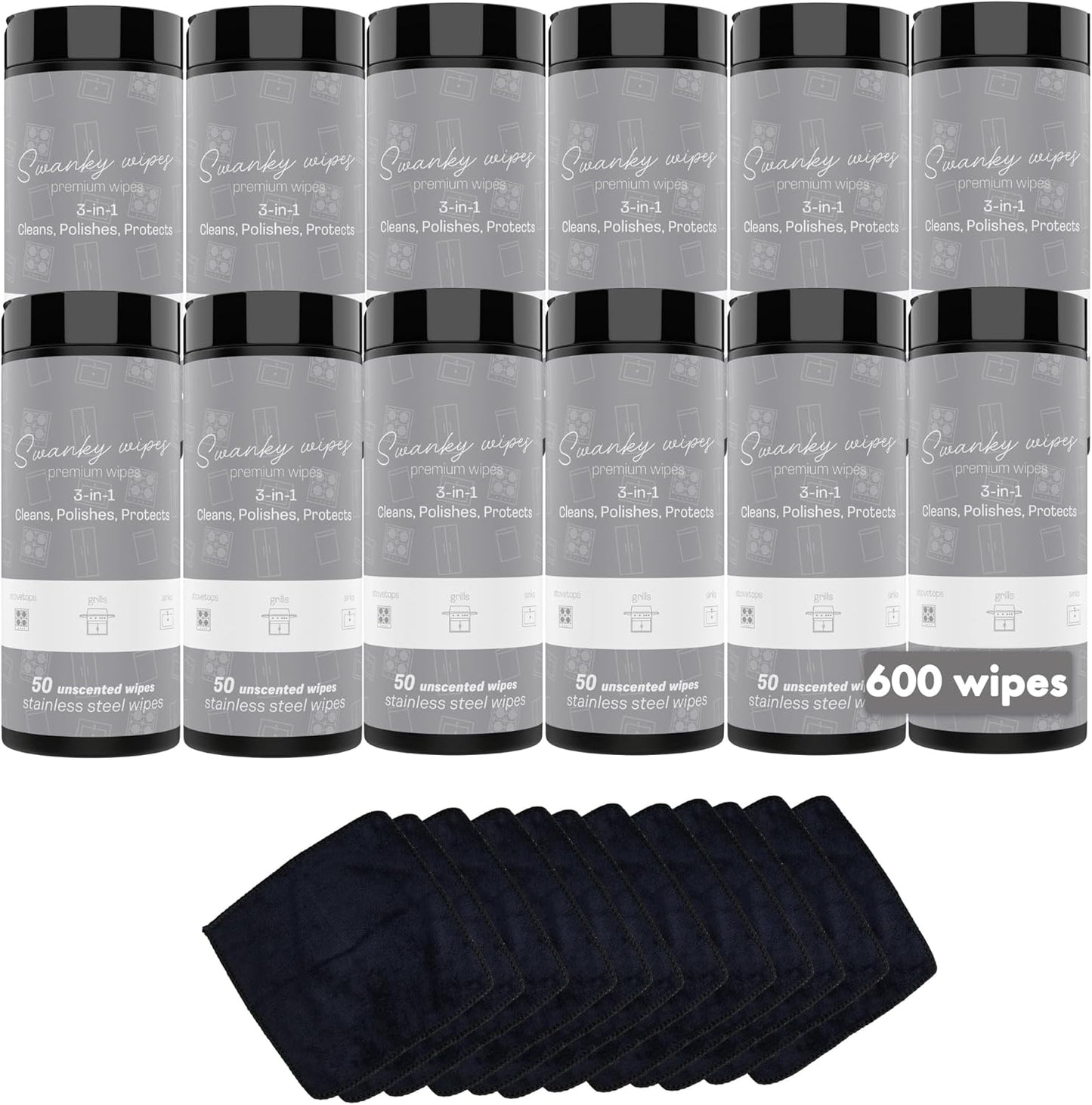 Swanky Stainless Steel Cleaner Wipes - Grime & Grease Remover Kitchen Cleaning Supplies - Clean & Shine, For Stove Top, Refrigerator, Sink, Oven, & Household Appliances - Canister, 600 Count