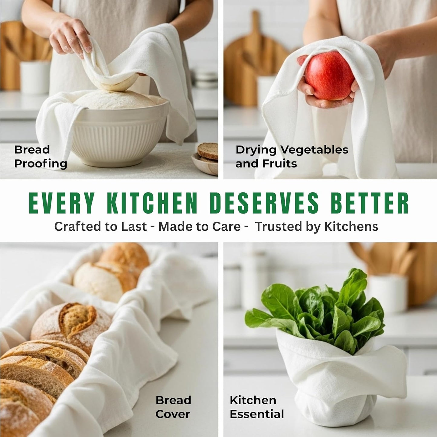 WHITEWRAP Flour Sack Towels| Tea Towel for Crafts| Kitchen Dish Cotton Blank Towel for Embroidery|Baking Bread Proofing Linen Cover| Thick Absorbent Quick Dry| 6 Pack 28"x28" Natural