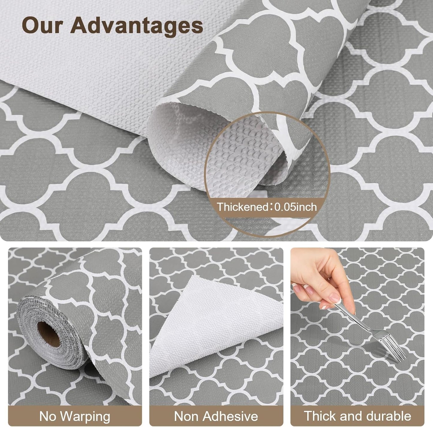 OcePor Non-Adhesive Drawer and Shelf Liner 12IN x 20FT，Non Slip Cabinet and Cupboard Liner, Kitchen Cabinet Liners for Shelves, Waterproof Drawer Shelf Liners for Cabinets/Bathroom Cupboard