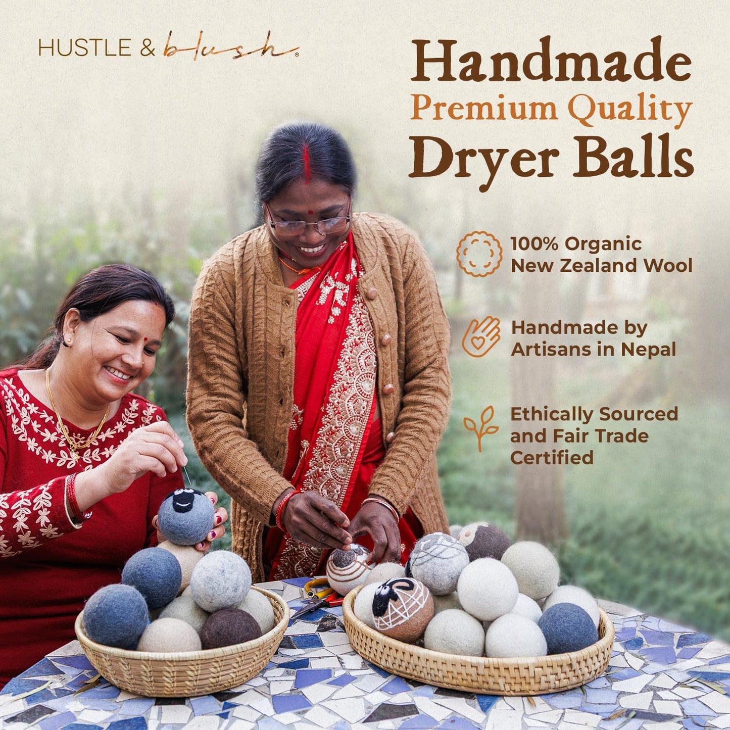 Fluff Ewes Wool Dryer Balls 3 Pack Premium New Zealand Wool Laundry Balls for Dryer, No Static Dryer Balls Laundry Reusable, XL Christmas Dryer Balls, Holiday Dryer Balls - Sheep in Heavenly Peace