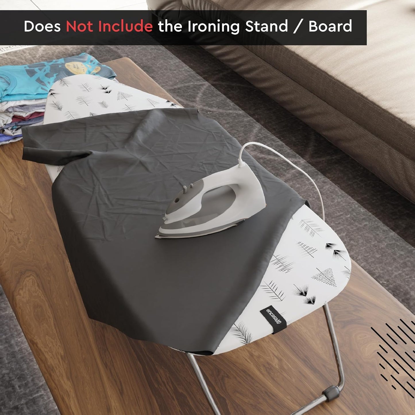 Encasa XO Ironing Board Cover and Pad 28"x12" - Thick 3mm Felt Padding, Drawstring Tightening & Lock, Easy Fit, Scorch & Stain Resistant, Fits Mini Ironing Board - White Tiles
