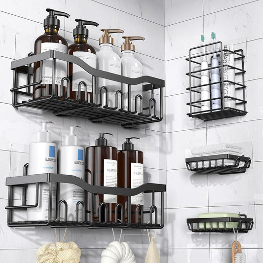 EUDELE Adhesive Shower Caddy, 5 Pack Rustproof Stainless Steel Bath Organizers With Large Capacity, No Drilling Shelves for Bathroom Storage & Home Decor-XL Size