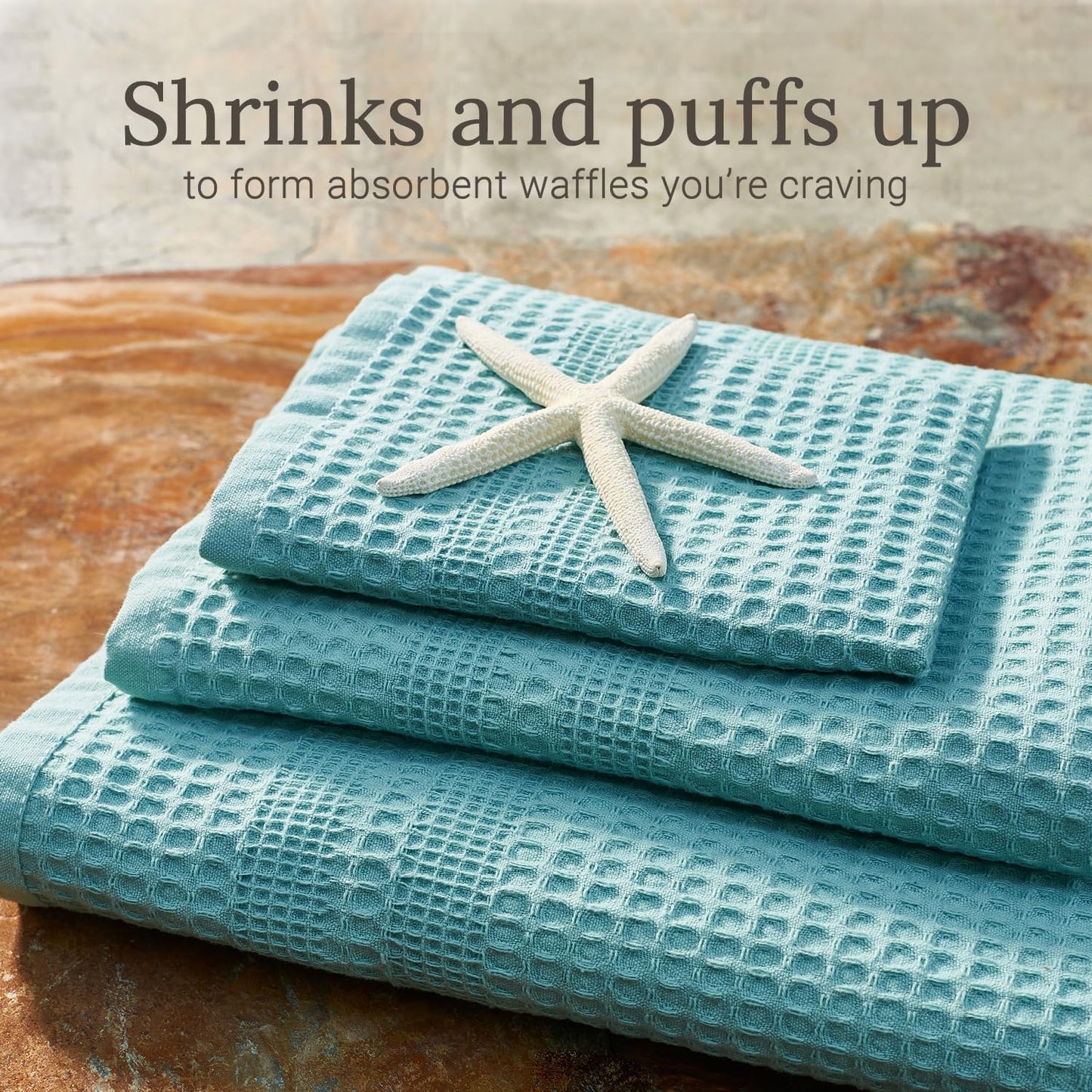 GILDEN TREE Waffle Hand Towels for Bathroom Quick Dry Towel Super Absorbent Thin 100% Cotton Hand Towels Lint Free, Hand Towels for Bathroom Set of 2, Classic Style (Seafoam)