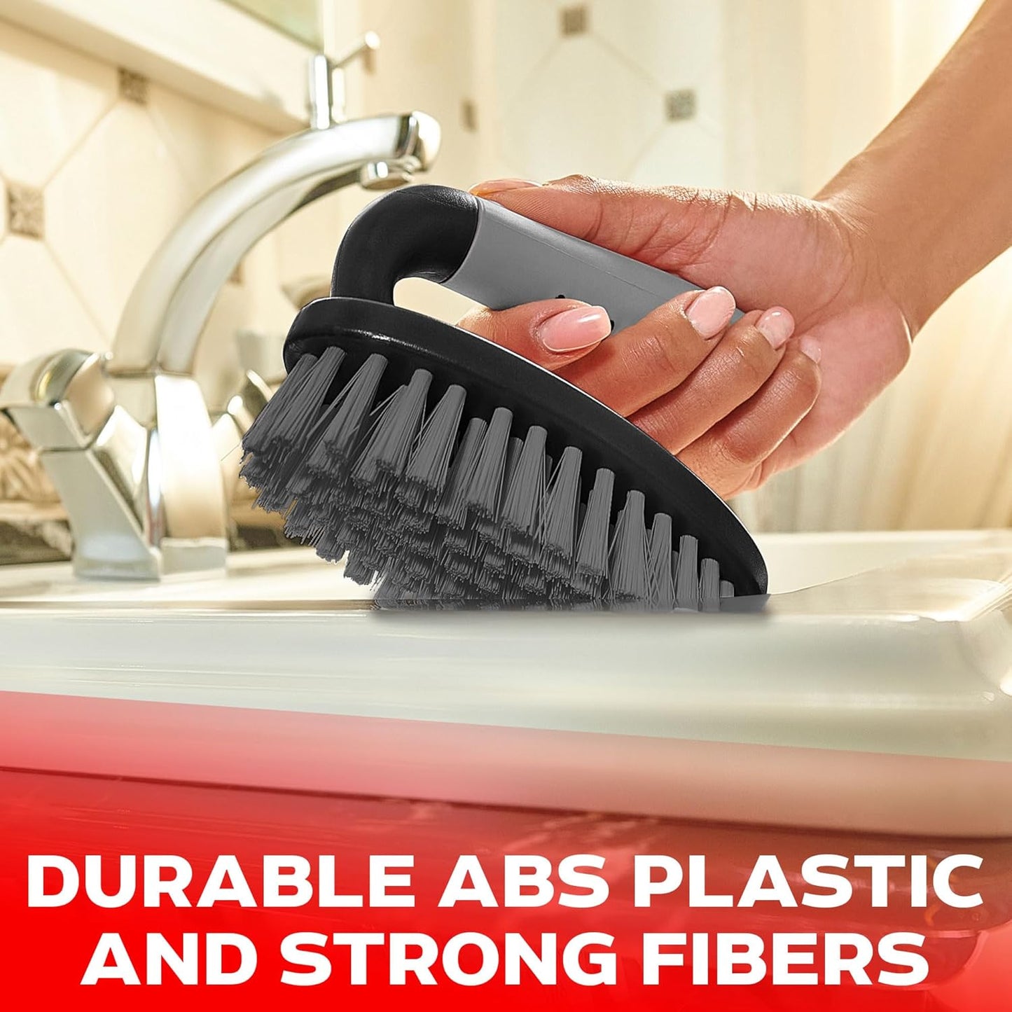Scrub Brush Set of 6 pcs - Cleaning Shower Scrubbers with Squeegee for Shower Glass and Adhesive Wall Hooks Including Grout Cleaner Brush, Scrub Brushes for Cleaning Bathroom, Shower, Tile, Bathtub