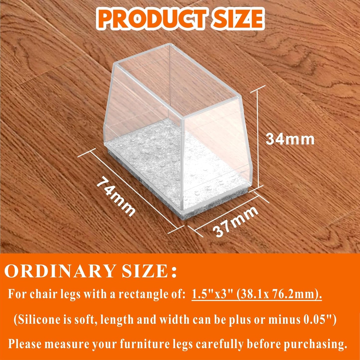 Rectangle Chair Leg Protectors for Hardwood Floors,16 PCS Silicone Covers to Protect Wood Tile Floors Felt Pads Furniture Leg Caps Reduce Noise. Easy to Move. (Clear,1.5 x 3 Inch, Rectangular)