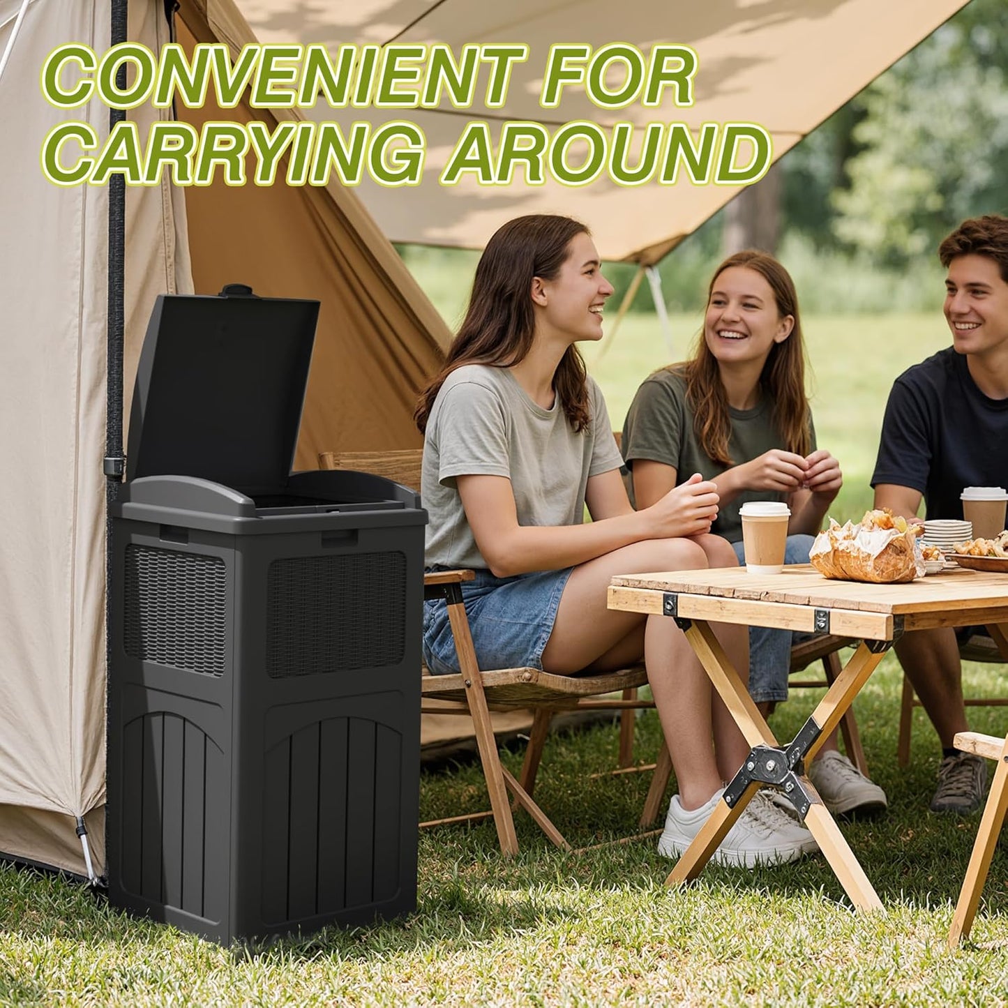Greesum 33 Gallon Outdoor Trash Can with Lid, Waterproof Resin Garbage Bin for Hideaway, Deck, Patio, Gray