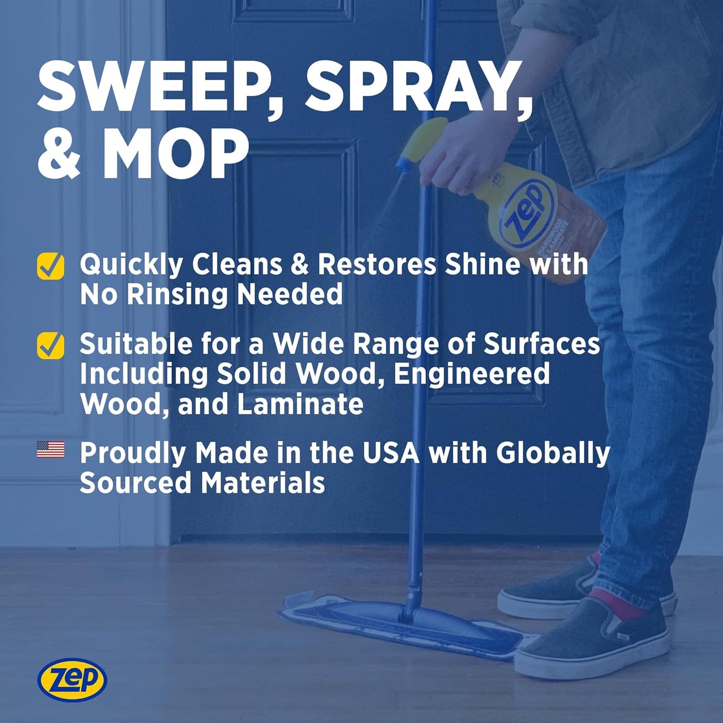 Zep Hardwood and Laminate Floor Cleaner - 32 Oz (Case of 4) - ZUHLF324 - Cleans Spots, Stains, and Scuffs while Restoring Shine on Hardwood, Laminate, Cabinet Doors, Crown Molding, and MORE