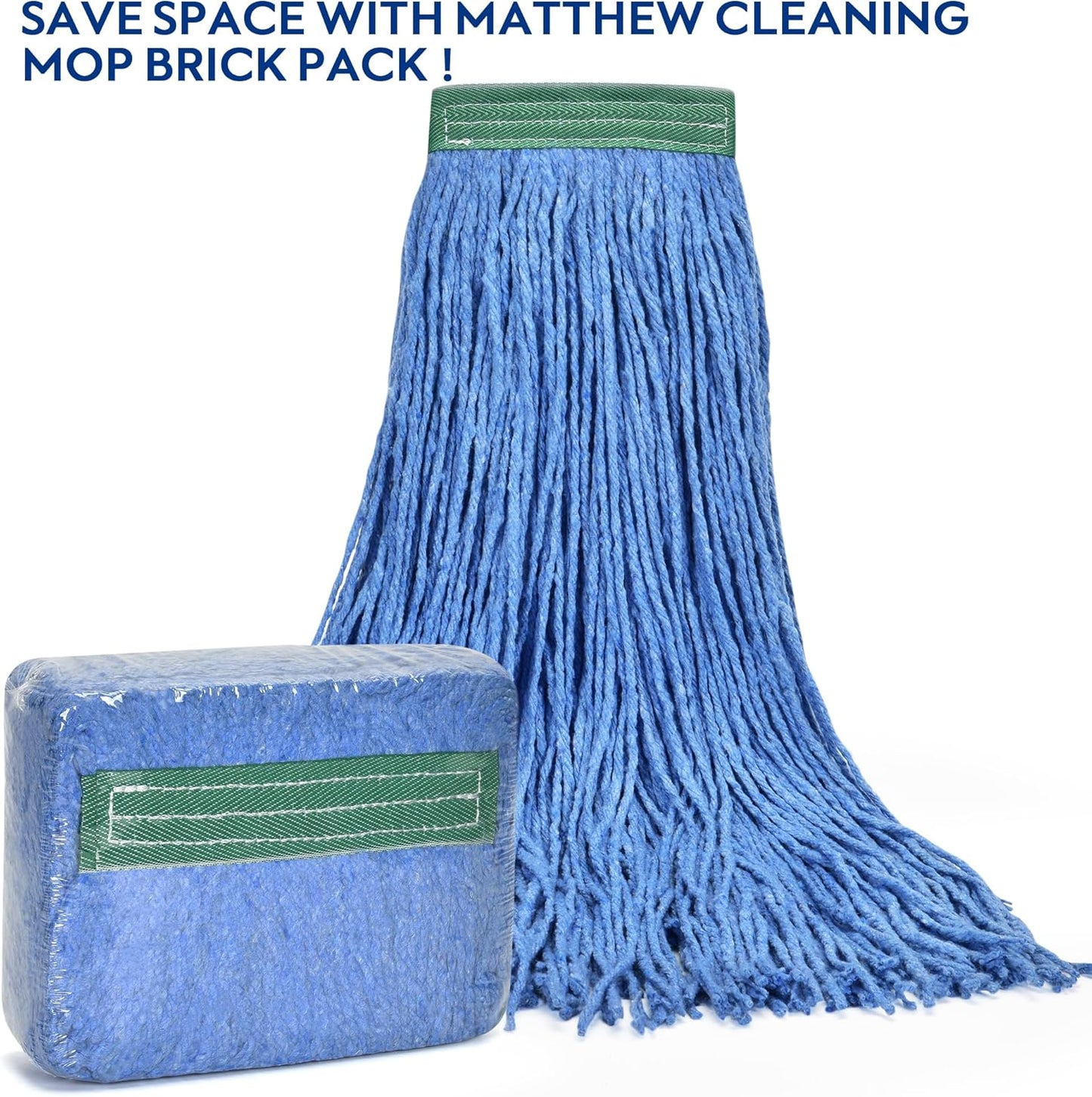 Matthew Cleaning 20oz 3Pack Cotton Floor Mop,Cotton Looped-Open String Heavy Duty String Refills, Universal Headband Blend Material,Mop Head Replacement for Home, Industrial and Commercial Use(Blue)