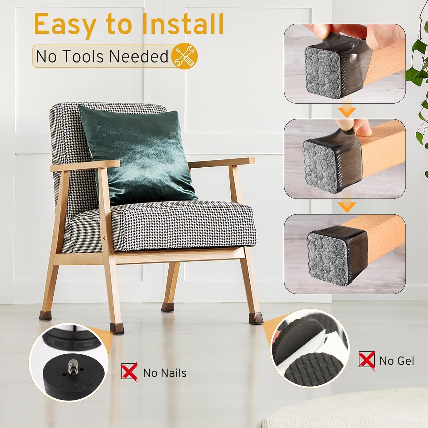 24PCS Square Chair Leg Floor Protectors, Furniture Sliders, Chair Leg Protectors for Hardwood Floors, Non-Slip Felt Furniture Pads, Silicone Cap Covers to Protect Floors, (Fit 1.5" - 2")