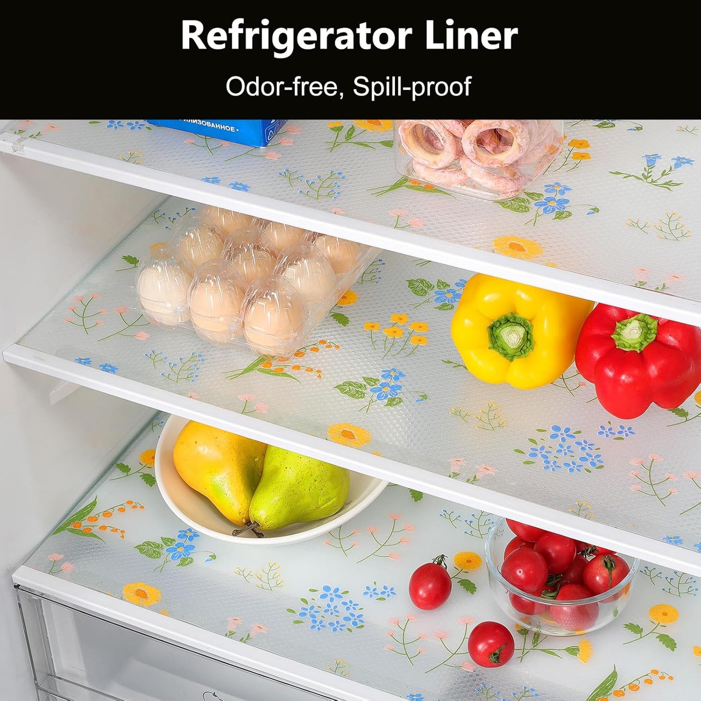 INNOLITES Non-Slip Shelf Liner – Cabinet & Drawer Liner Non-Adhesive – Waterproof Oil-Proof – Durable EVA with Floral for Kitchen Cabinets Refrigerator – BPA-Free, Easy to Cut 17.7" x 78.7"