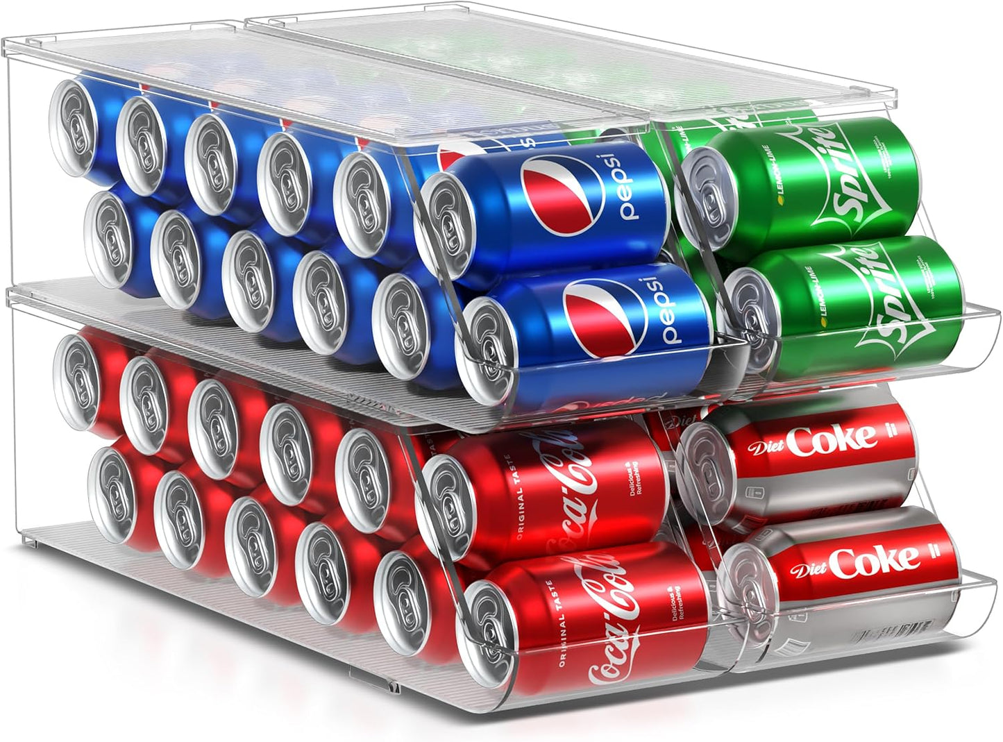 Sorbus Soda Can Organizer for Refrigerator – Stackable Can Dispenser with Lid for Fridge, Pantry, or Freezer – Holds 12 Cans Each, BPA-Free Clear Drink Organizer (4-Pack)
