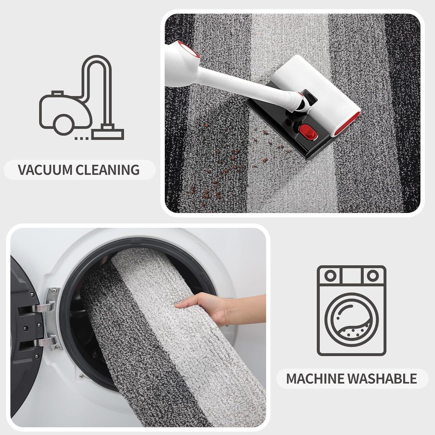 Kitinjoy Indoor Outdoor Door Mat, 48x30 Non-Slip Absorbent Dirt Trapper, Low-Profile Washable Inside Entrance Front Floor Mat, Sturdy Soft Entry Doormats for Entryway, Grey