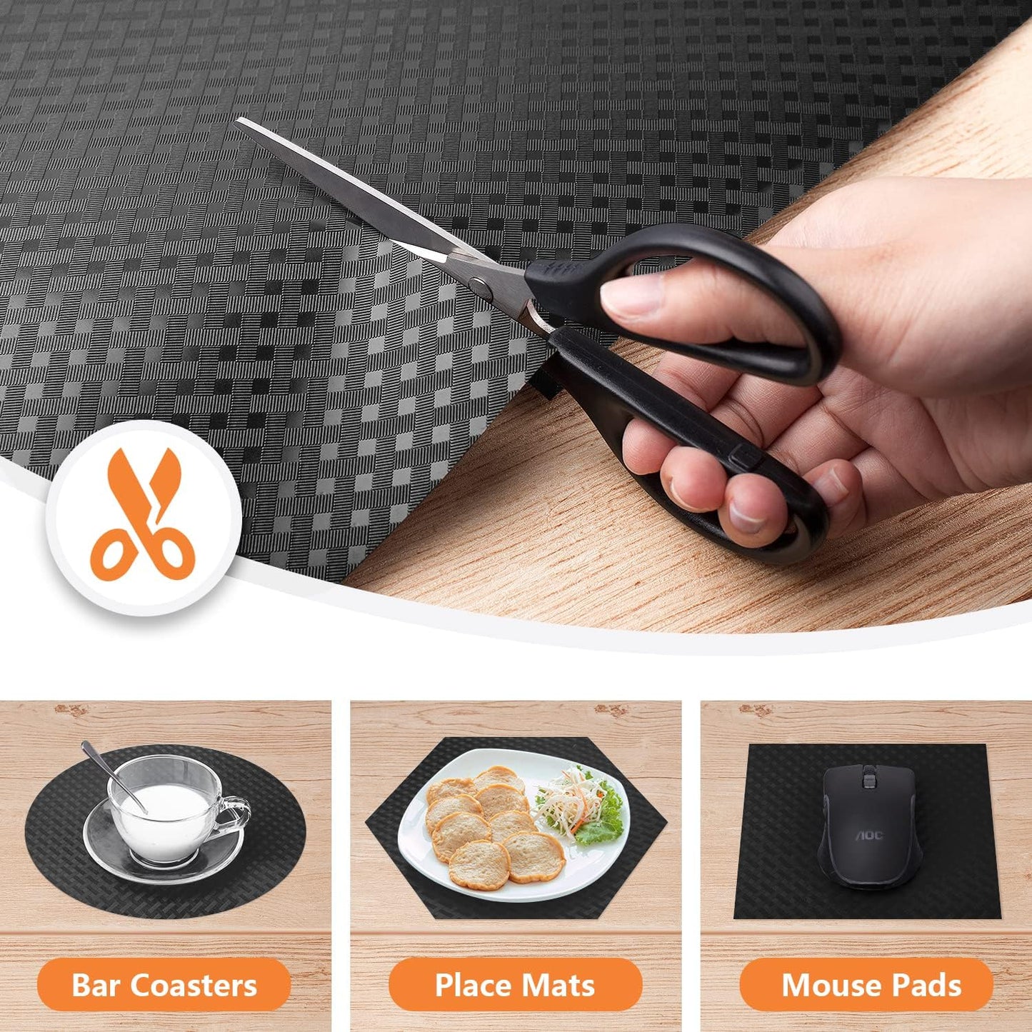 Shelf Liners for Kitchen Cabinets Refrigerator Liners Waterproof & Oil-Proof Kitchen Cupboard Liner Non-Slip Drawer Mats EVA Material Non Adhesive Fridge Liner for Shelves - Black 11.8 x 236.2 Inches