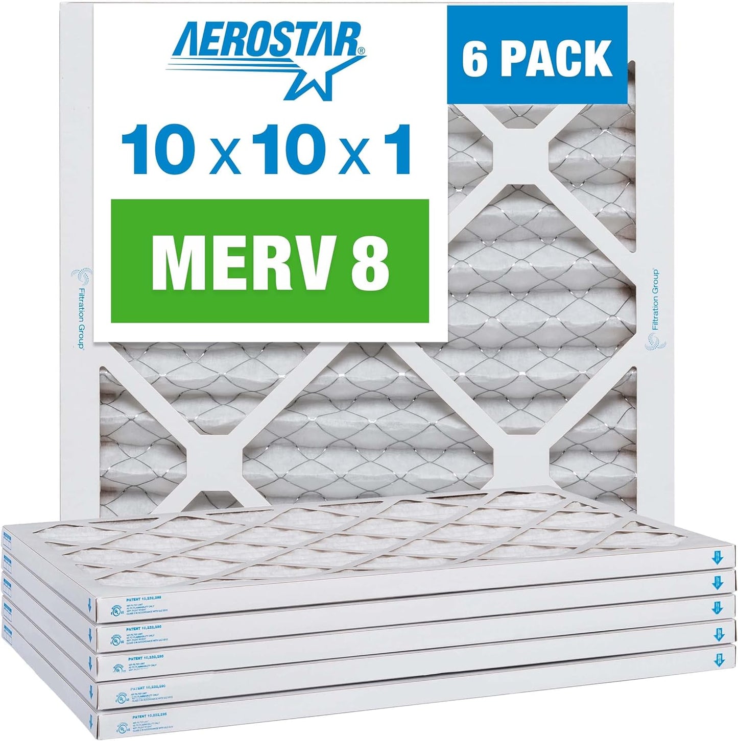 Aerostar 10x10x1 MERV 8, Pleated Air Filter, 10x10x1, Box of 6, Made in the USA