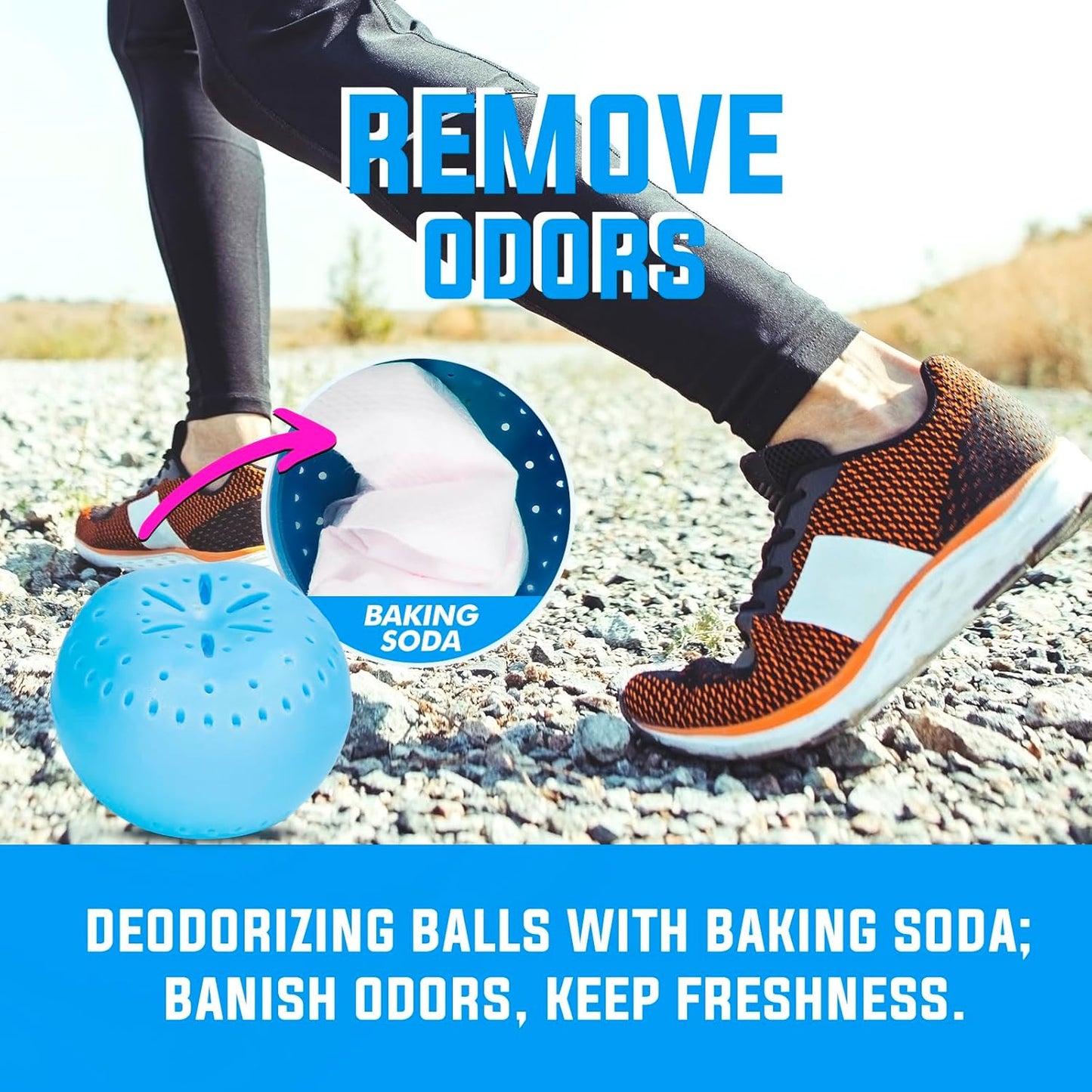 4 Pack Baking Soda Deodorizers, Fresh Scent Shoe Deodorizer Balls, Air Freshener for Home, Odor Eliminator for Closets Bathroom Pets, Up to 80 Days