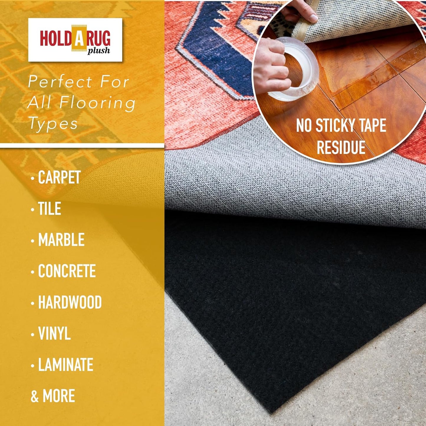 Hold-a-Rug Plush 2'6 x 16' Nonskid, Nonslip Rug Pad, Reversible Gripper, ¼ Thick, Safe for All Floors and Carpet, Keep Area Rugs Secure