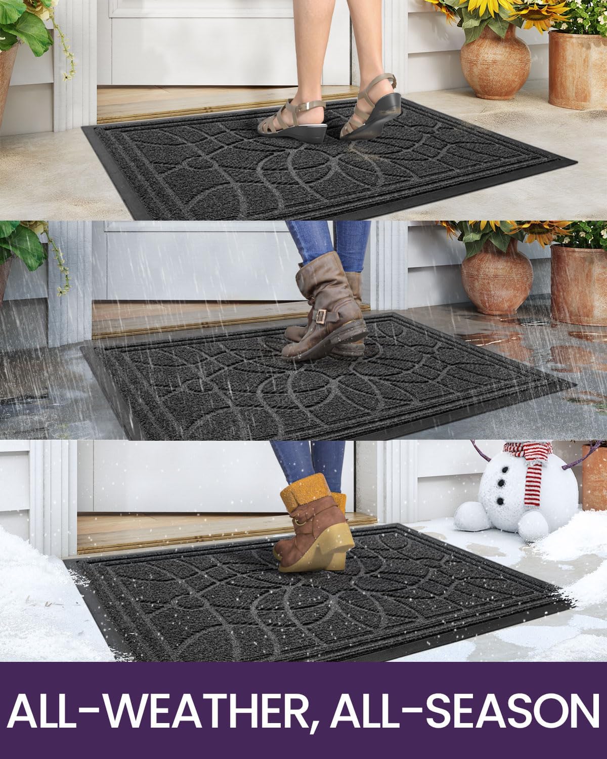DEXI Front Door Mat Outside Entrance, Heavy Duty Non Slip Low Profile Doormat for Entryway, Trap Dirt and Moisture Welcome Mats, Easy Clean, Patio, Garage, 4x2, Grey