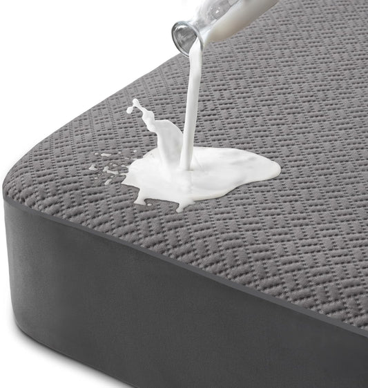 Hanherry 100% Waterproof Mattress Protector Twin Size - Grey, Mattress Cover 3D Air Fabric Cooling Mattress Pad Cover Smooth Soft Breathable Noiseless, 8''-21'' Deep Pocket